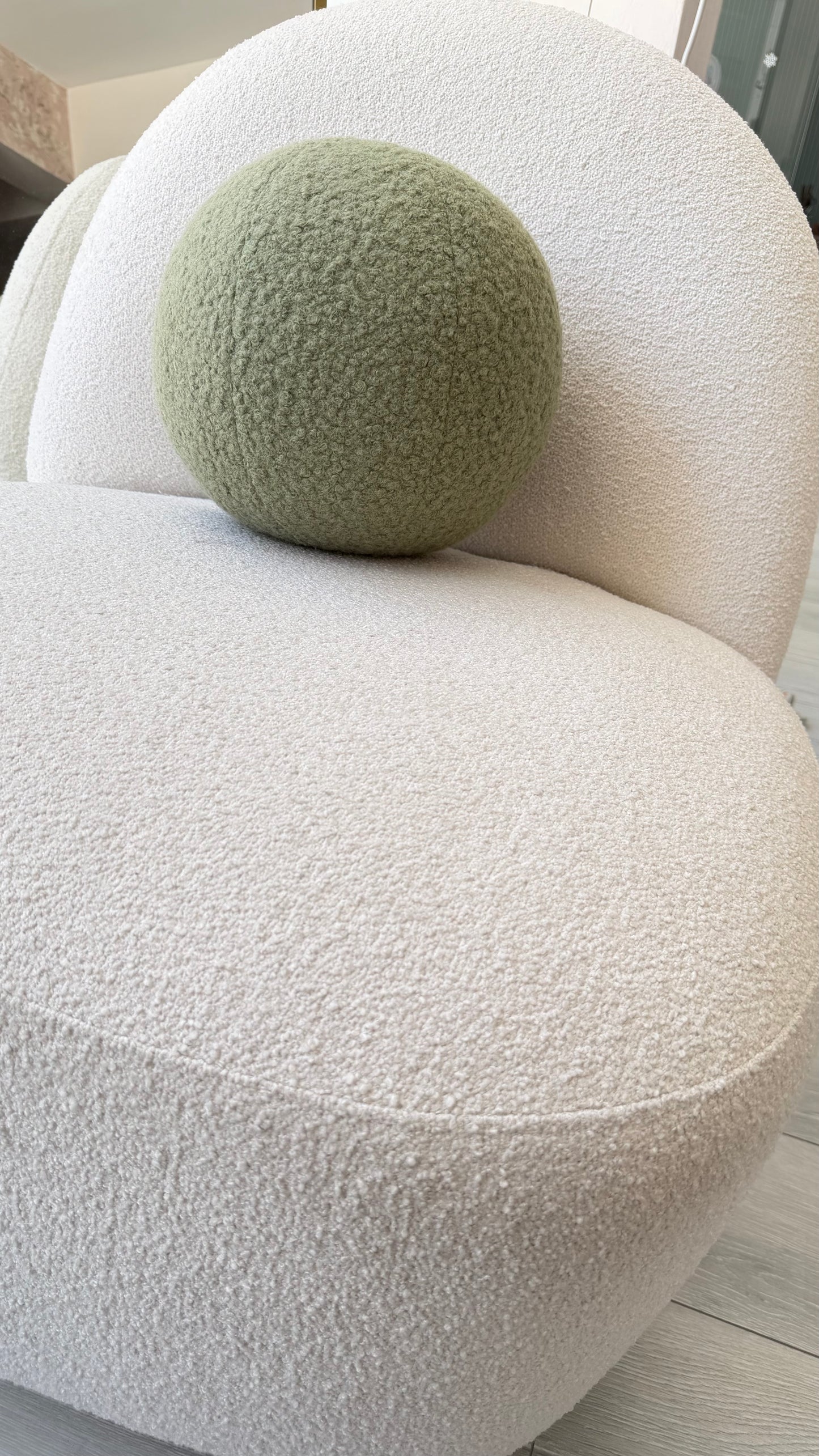 Sage Green Boucle Ball Pillow: Modern Home Decor