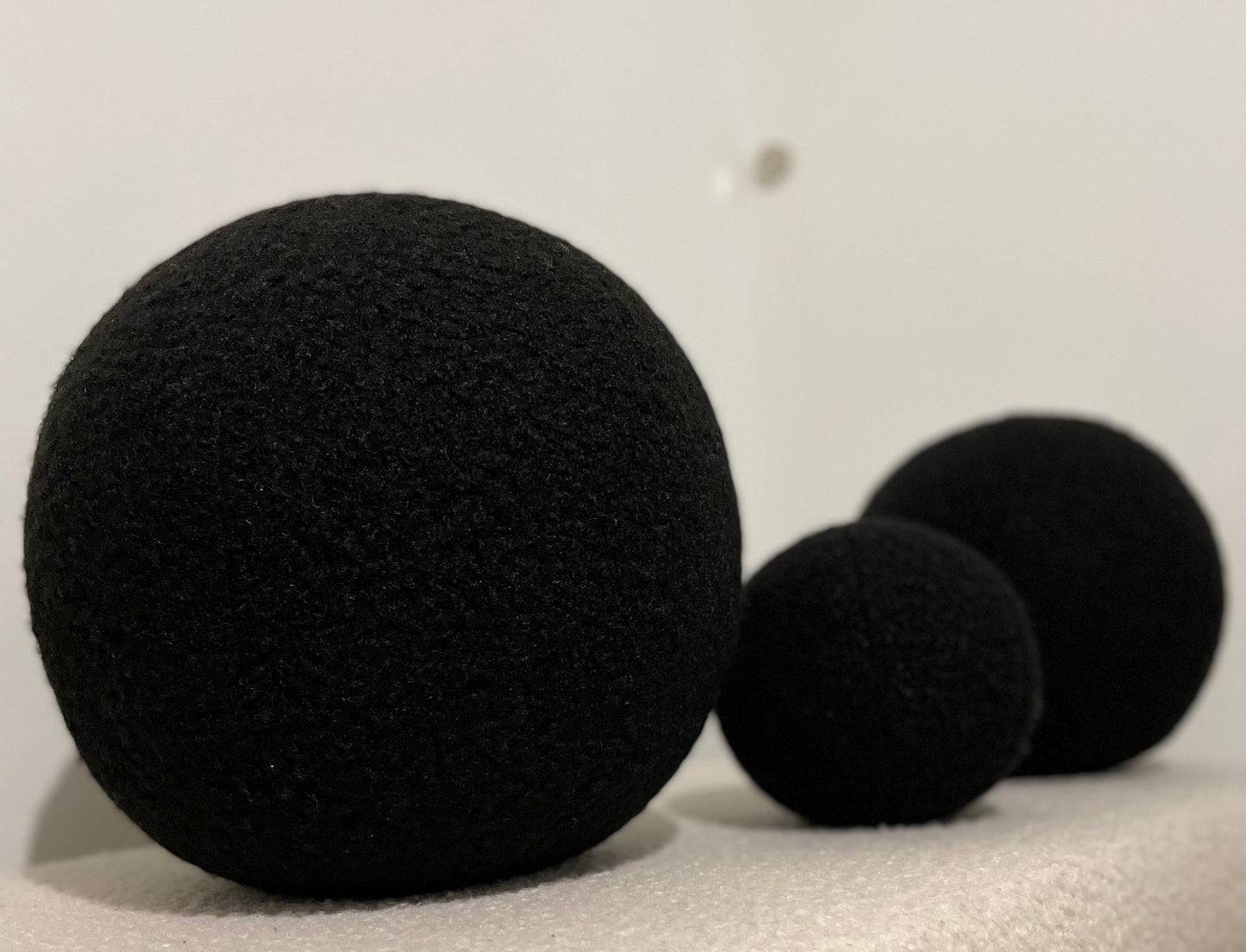 Black Boucle Ball Pillow: Handmade Teddy Cushion, Home Decor