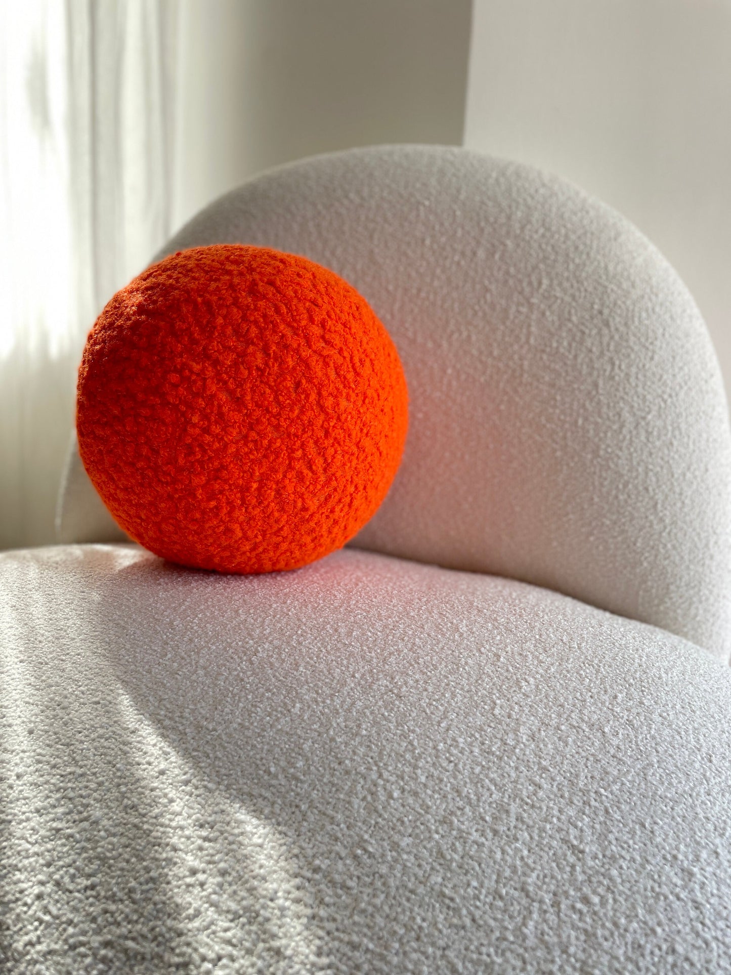 Orange Boucle Ball Pillow, Halloween Decor