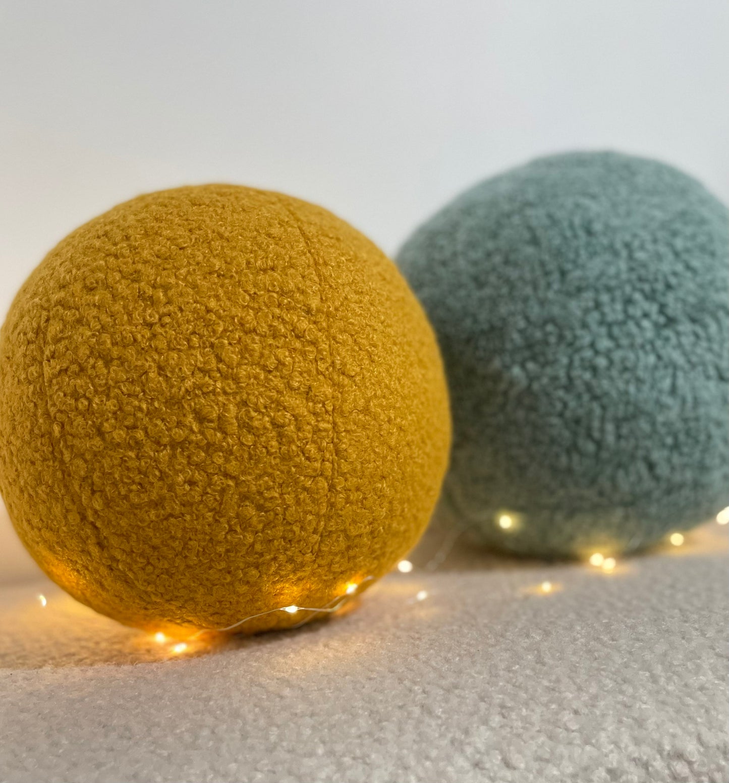 Handmade Boucle Ball Pillow: Mustard Teddy Round Cushion