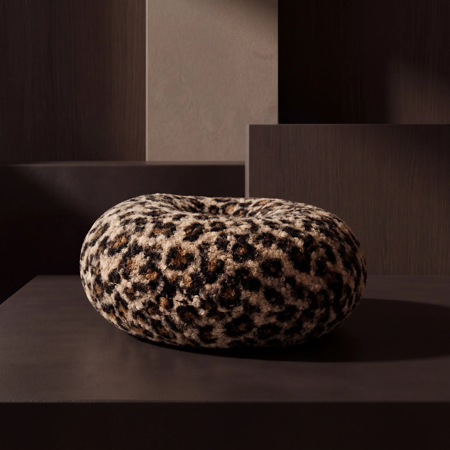 Leopard Bouclé Donut Pillow – Sculptural Accent Cushion