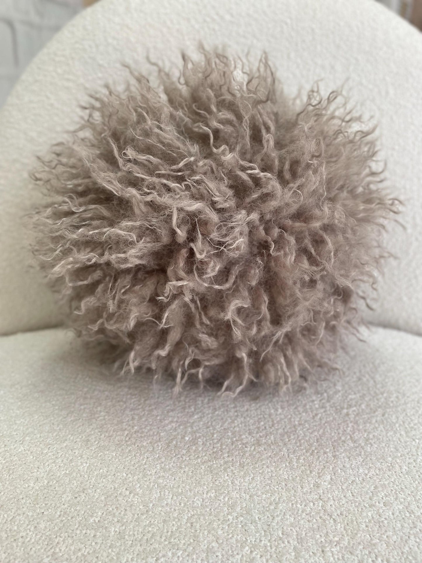Tibetan Faux Fur Pillow Cover | Brown Textured Cushion | Neutral Accent