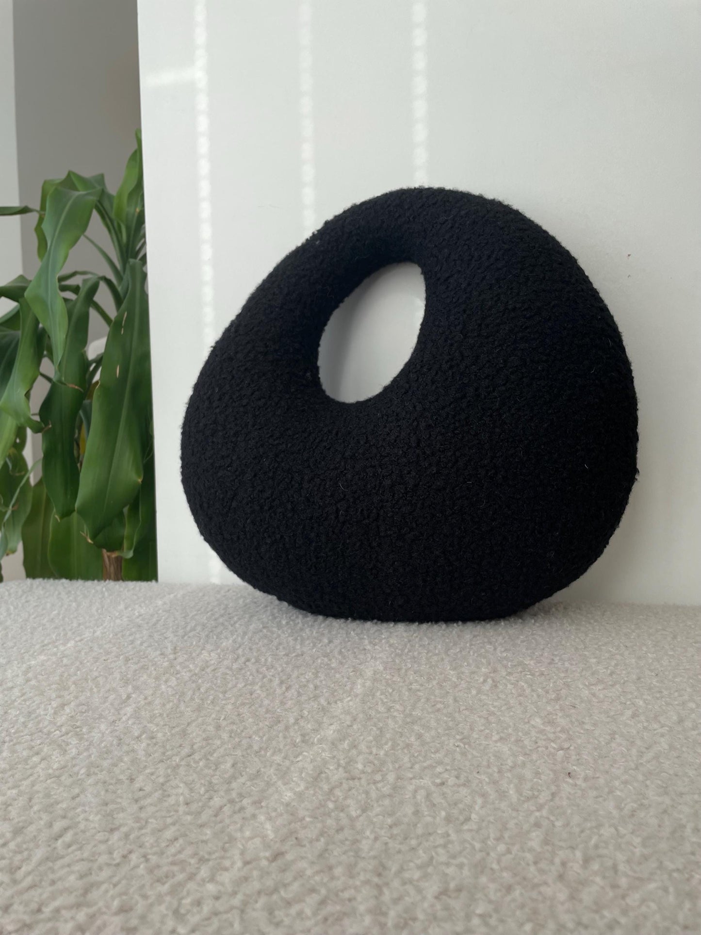 Amorphous Black Boucle Cushion | Asymmetrical Design | Neutral Earthy Tones