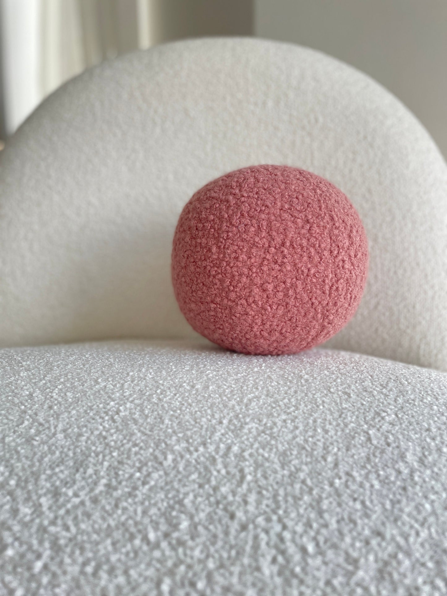 Boucle Ball Pillow: Ashy Pink Teddy Cushion, Modern Home Decor