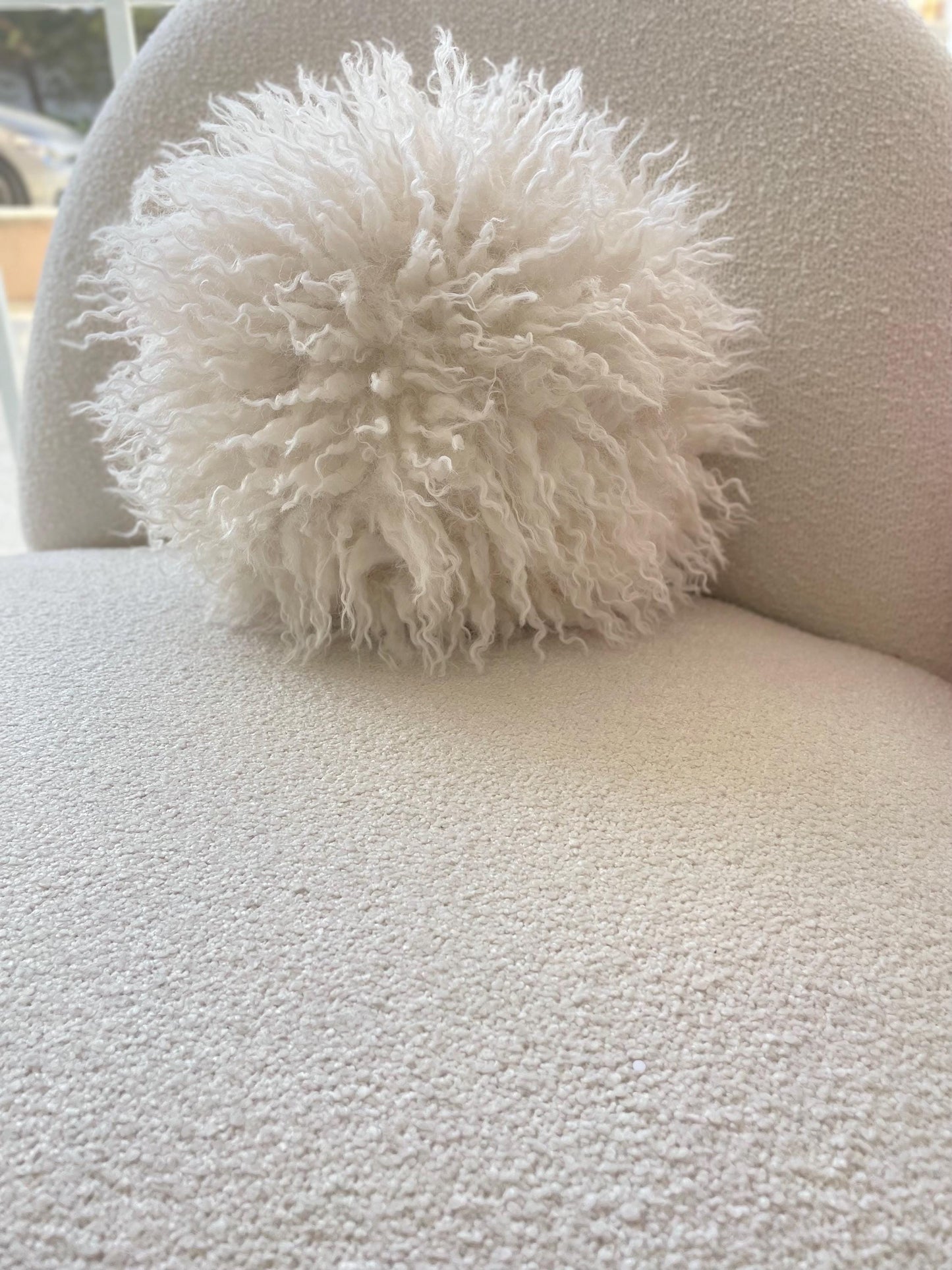 Tibetan Faux Fur Pillow Cover | Cream Textured Cushion | Neutral Accent