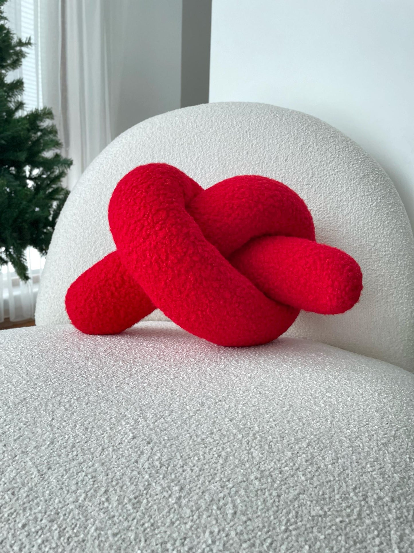 Red Boucle Knot Pillow: Valentine's Day Decor
