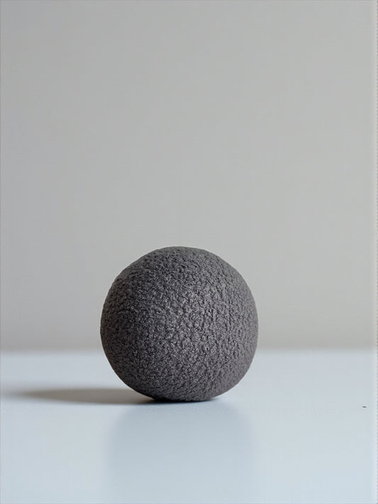 Handmade Boucle Ball Pillow: Dark Gray Teddy Cushion