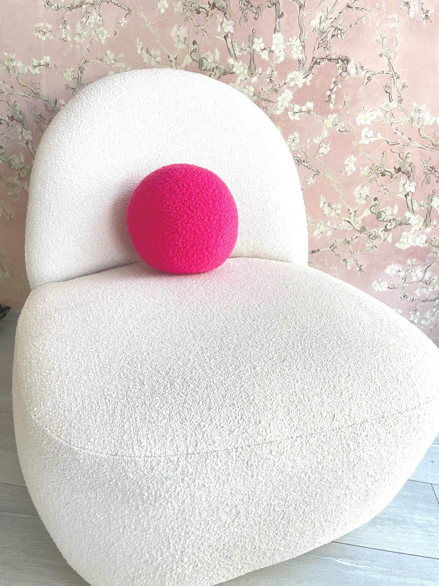 Pink Boucle Ball Pillow: Modern Scandinavian Home Decor