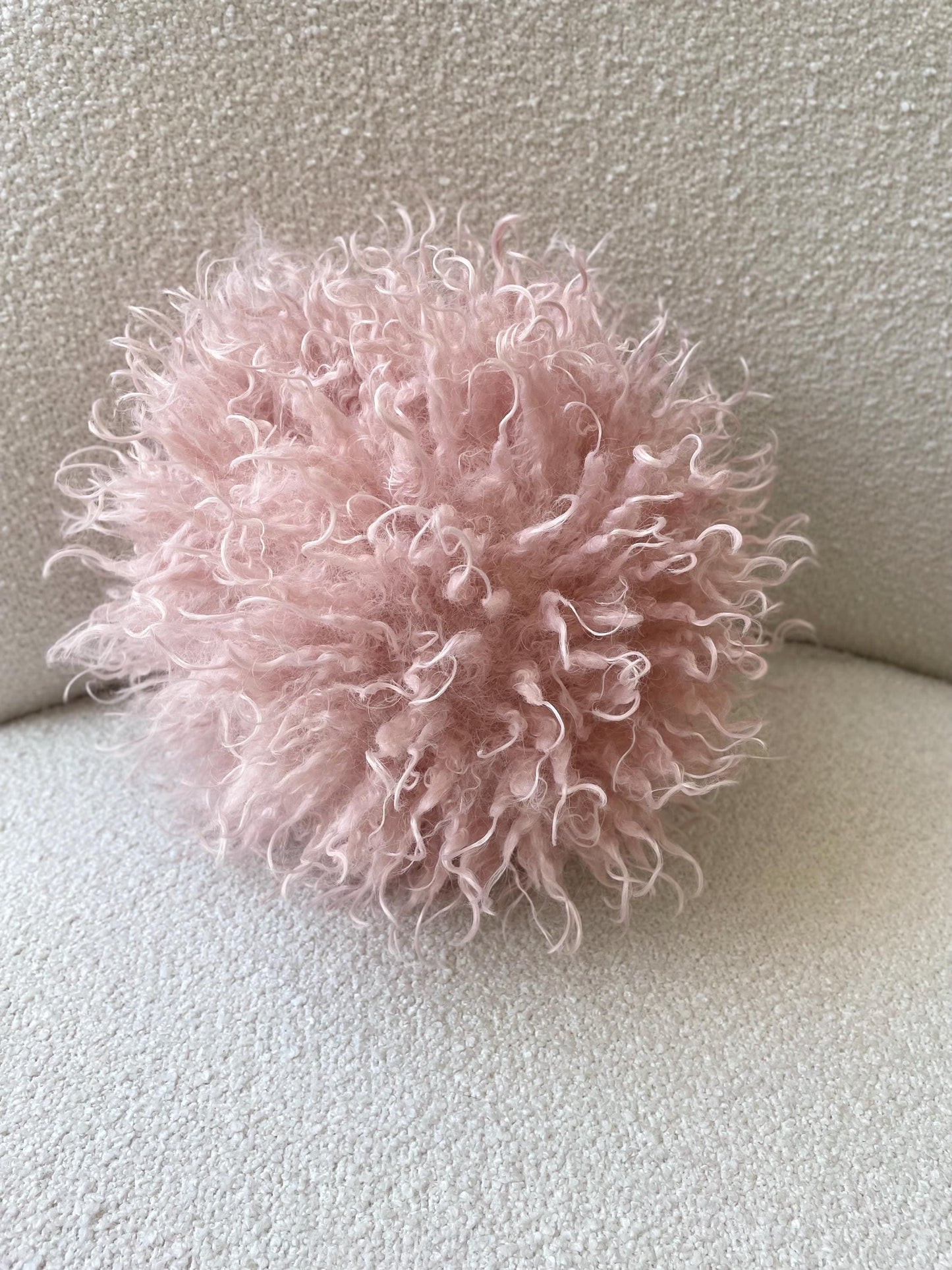 Pink Luxurious Faux Lamb fur Ball Pillows- Tibetan Lamb - Boho- Chic