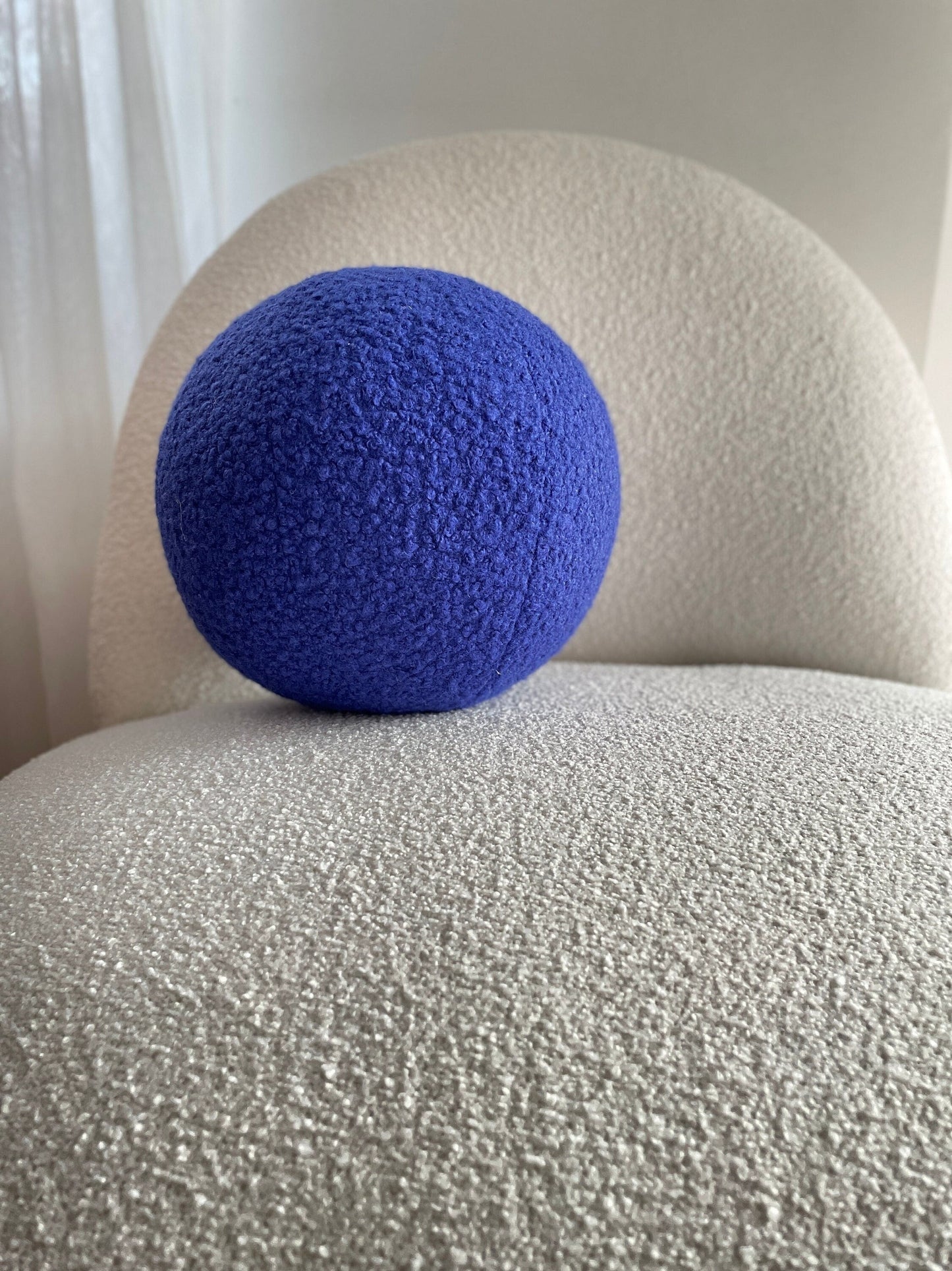 Handmade Blue Boucle Ball Pillow: Modern Home Decor