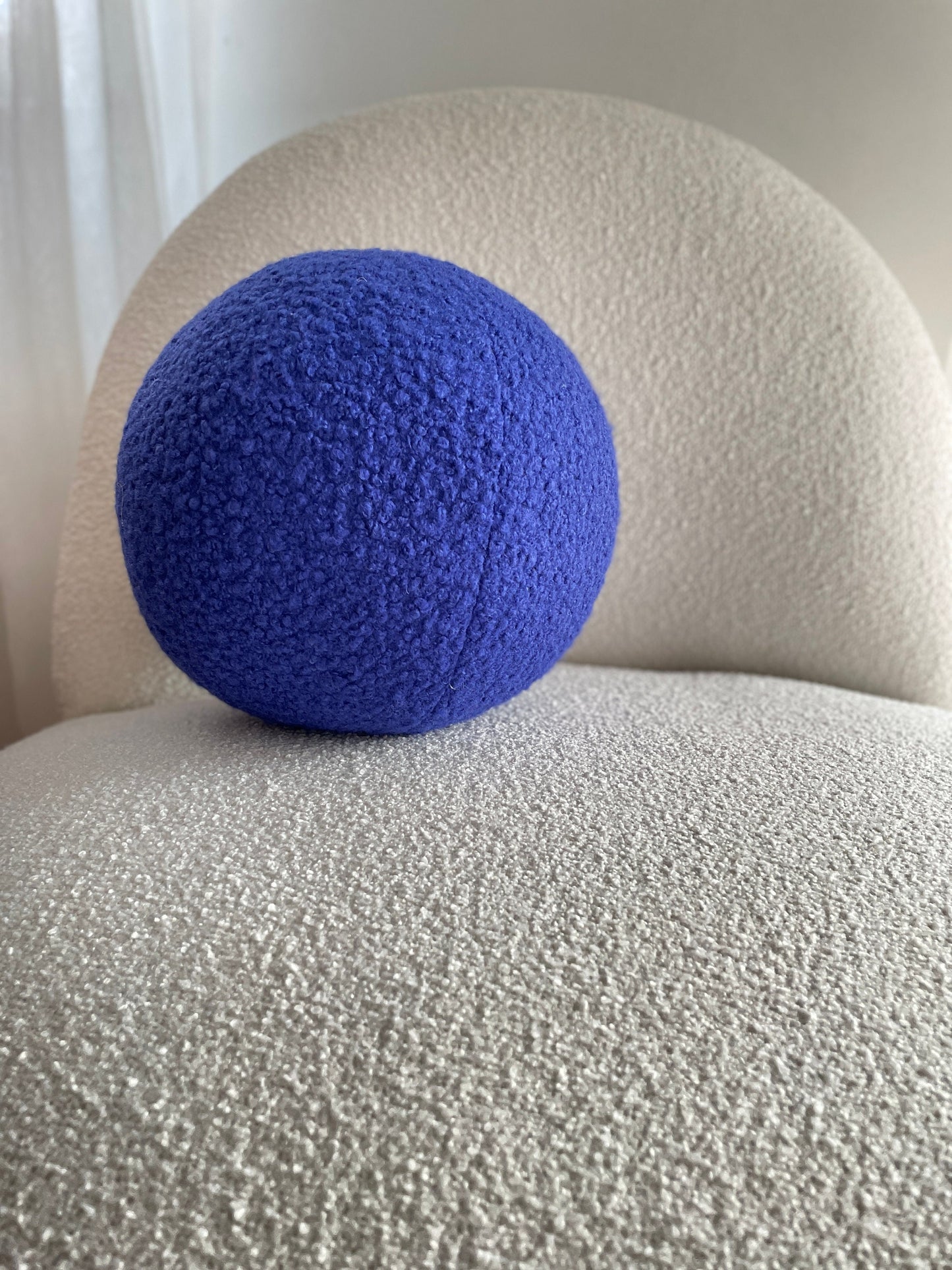 Handmade Blue Boucle Ball Pillow: Modern Home Decor
