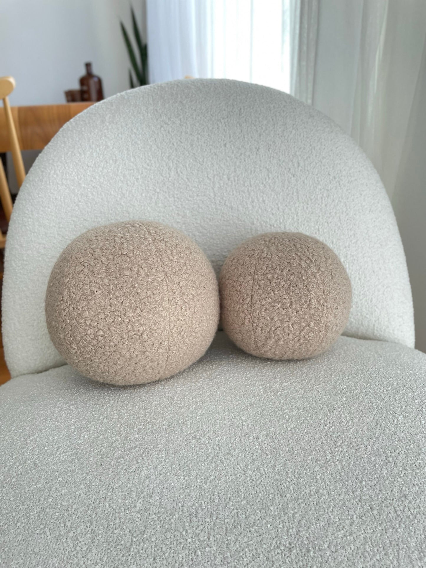 Beige Boucle Ball Decorative Pillow-Teddy Ball Cushion-Home Decor