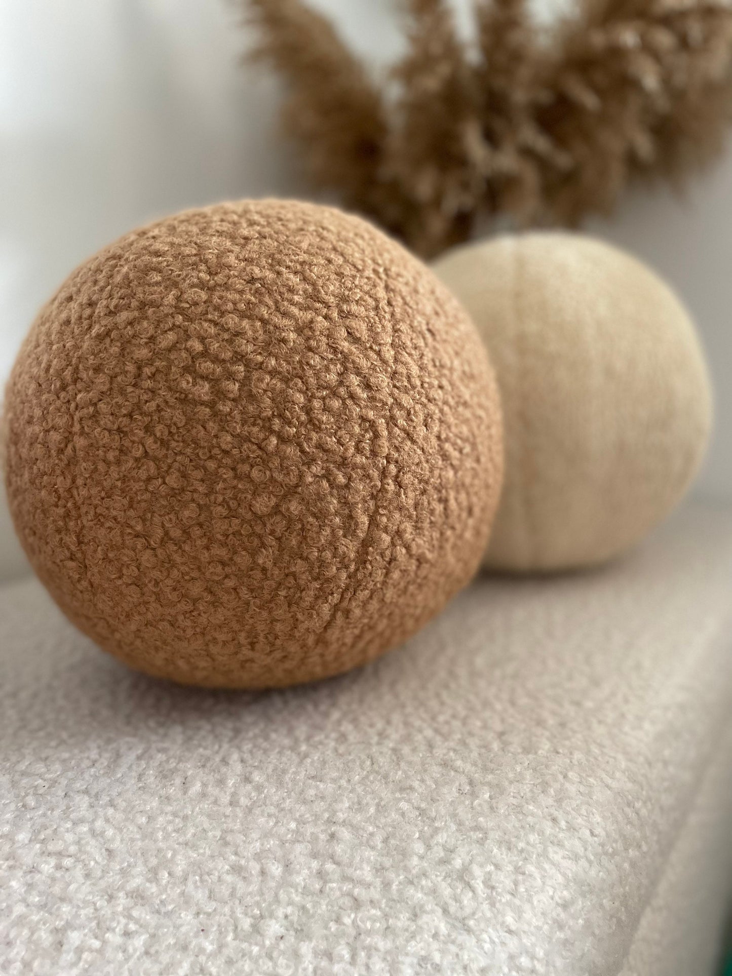 Handmade Boucle Round Ball Pillow: Peanut Teddy Cushion