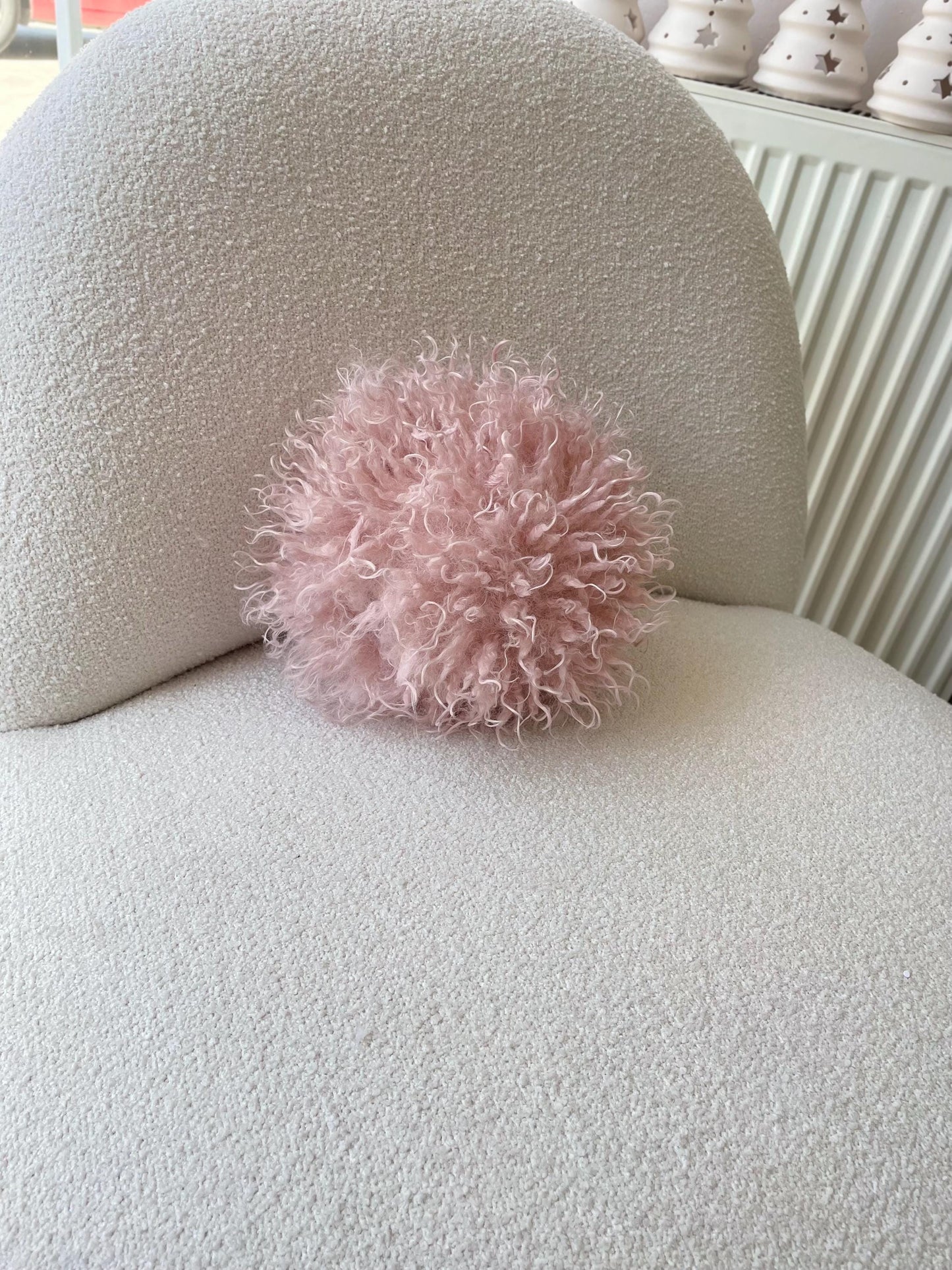 Pink Luxurious Faux Lamb fur Ball Pillows- Tibetan Lamb - Boho- Chic