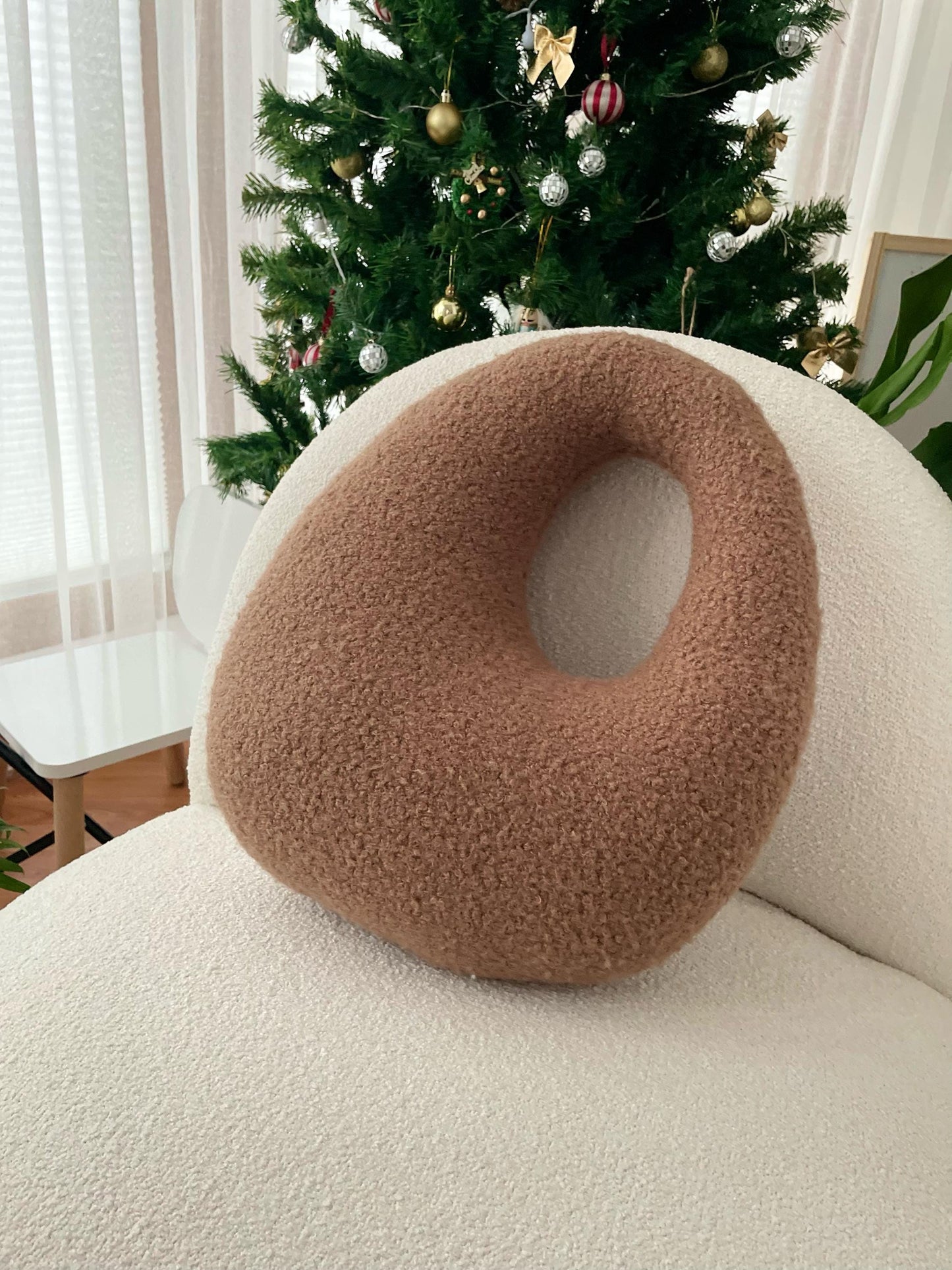 Amorphous Mocha Mousse Boucle Cushion | Asymmetrical Design | Neutral Earthy Tones