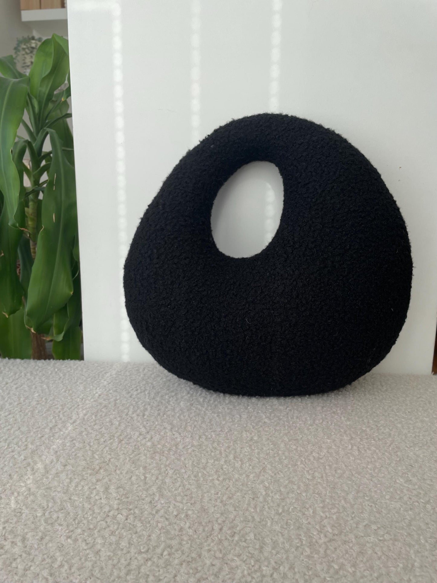 Amorphous Black Boucle Cushion | Asymmetrical Design | Neutral Earthy Tones