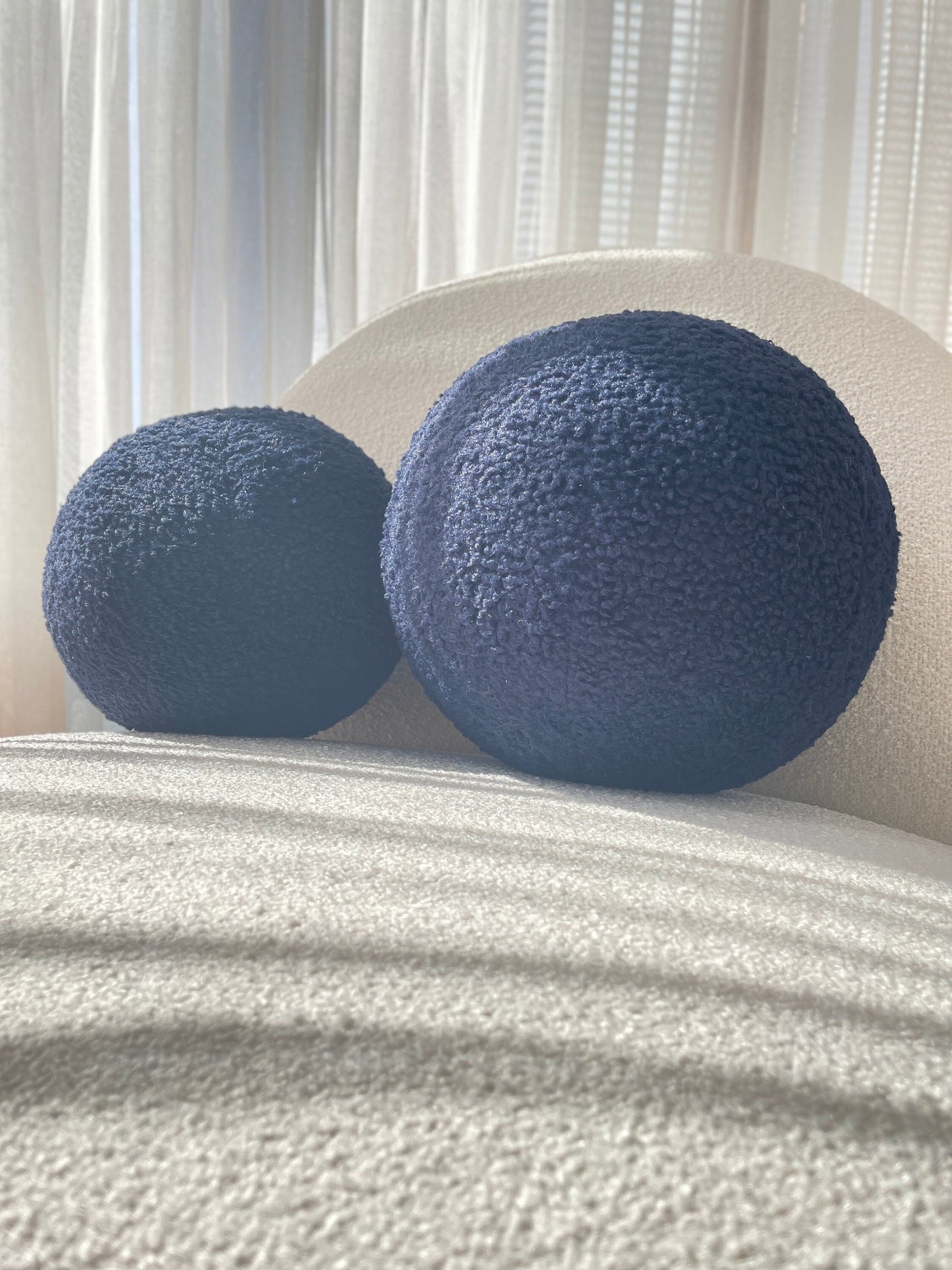 Navy Blue Boucle Ball Pillow, Modern Home Decor