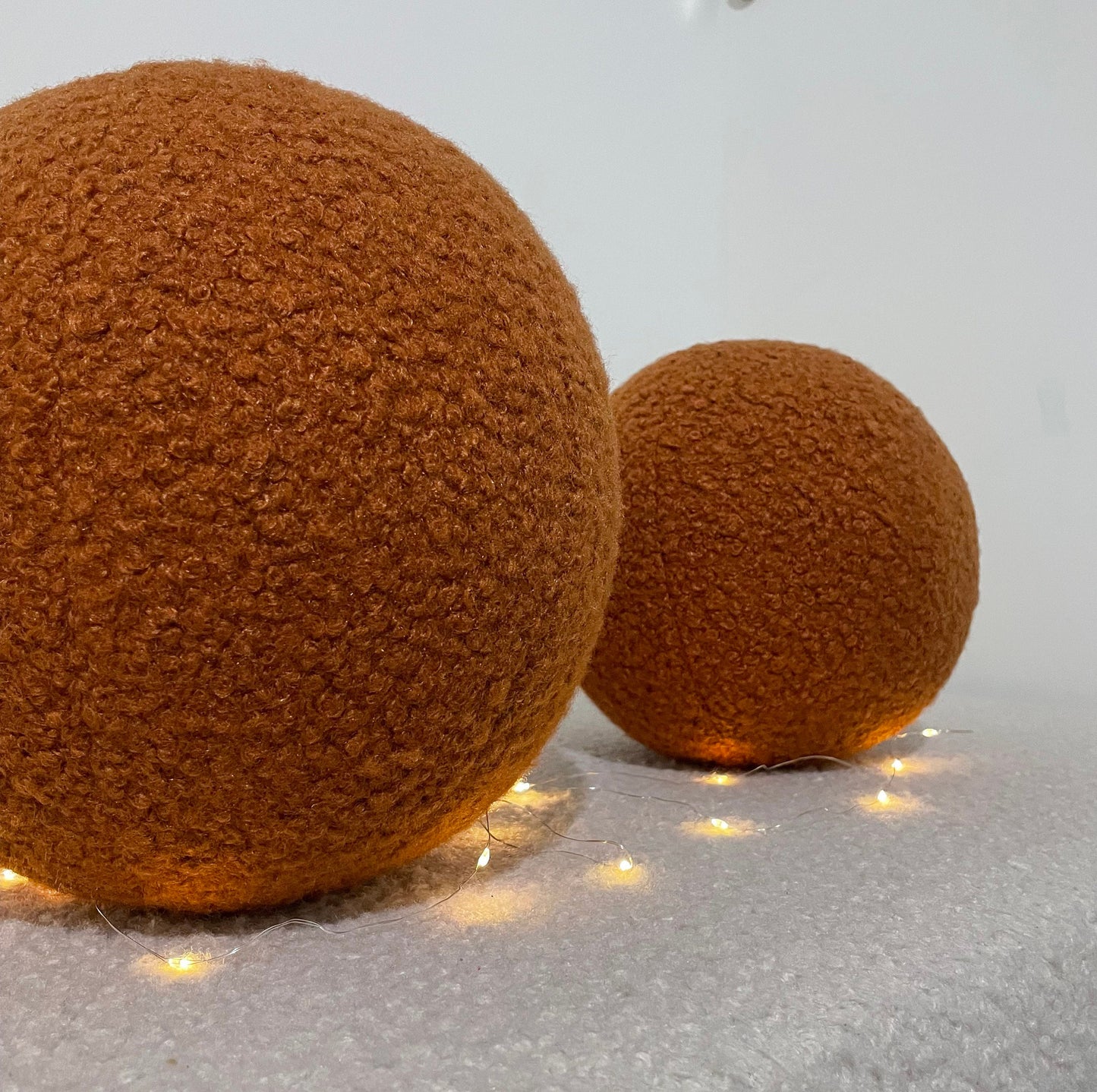 Handmade Boucle Ball Pillow: Cinnamon Teddy Cushion