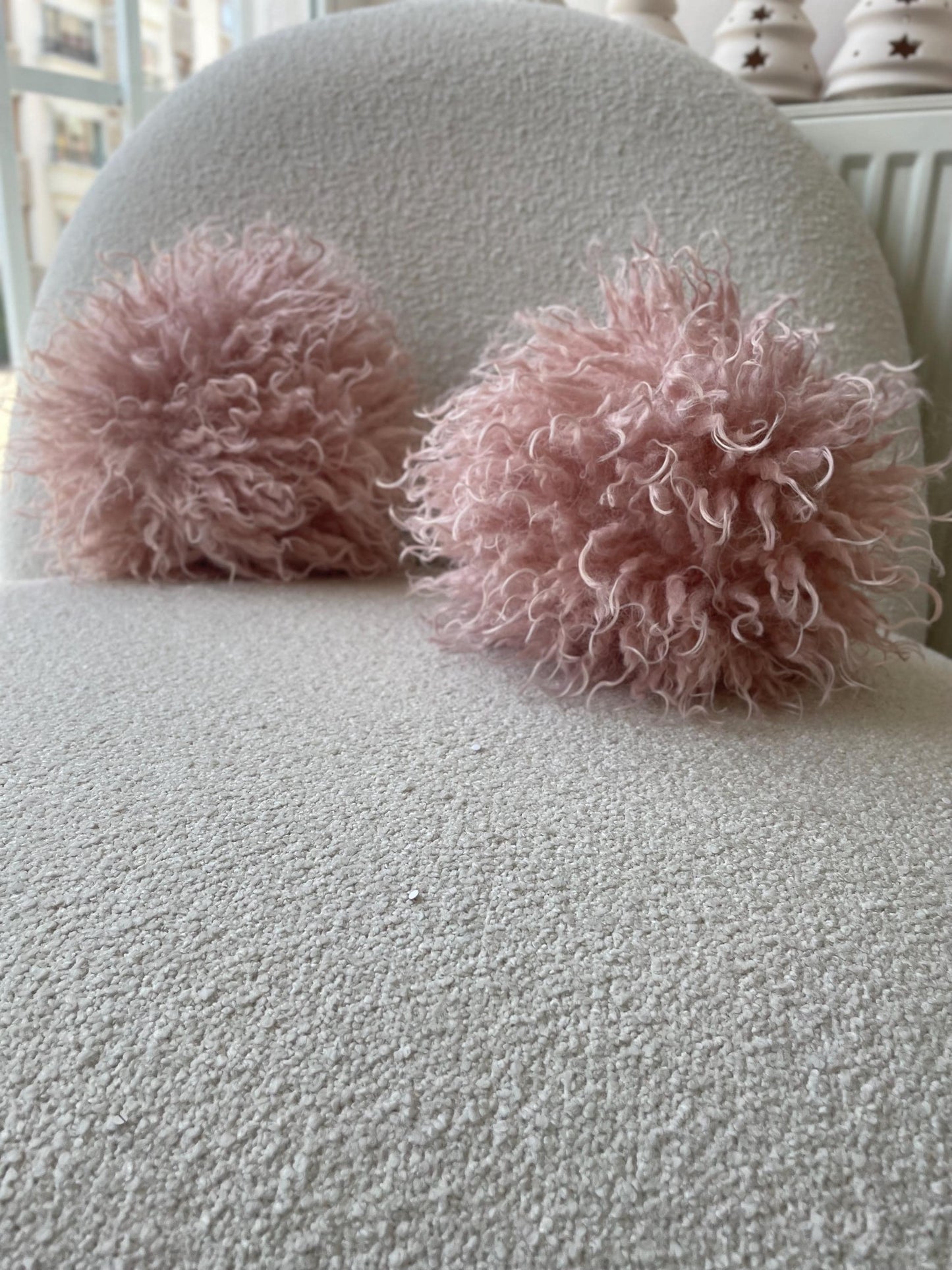 Pink Luxurious Faux Lamb fur Ball Pillows- Tibetan Lamb - Boho- Chic