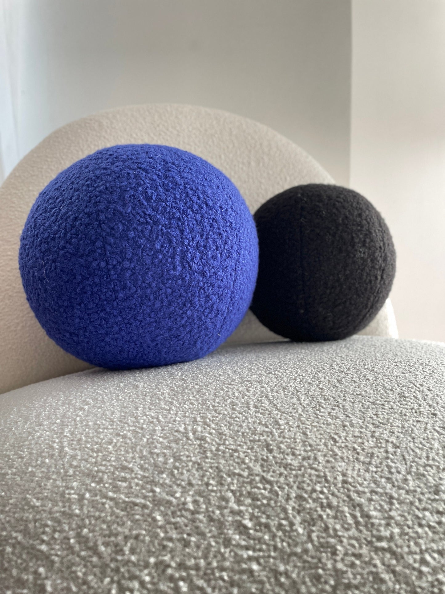Handmade Blue Boucle Ball Pillow: Modern Home Decor