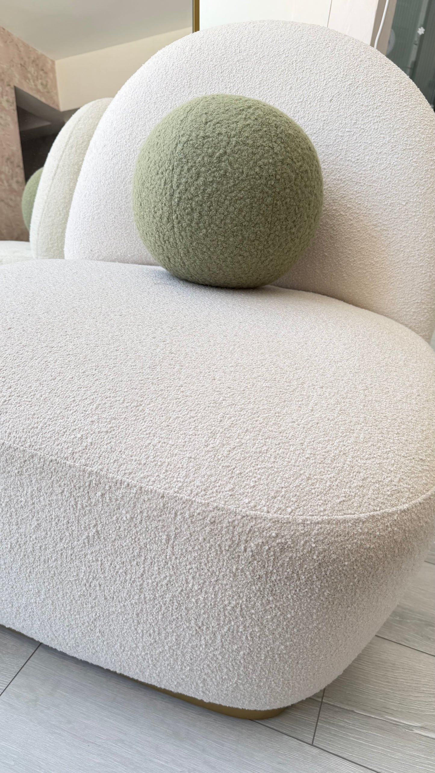 Sage Green Boucle Ball Pillow: Modern Home Decor