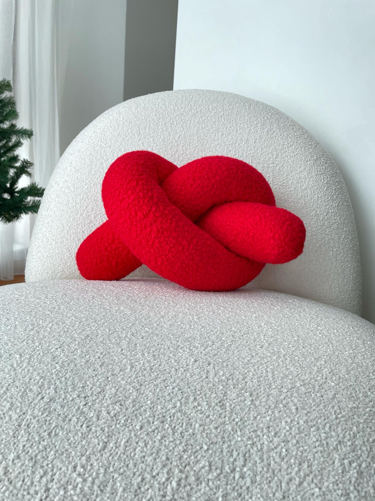 Red Boucle Knot Pillow: Valentine's Day Decor