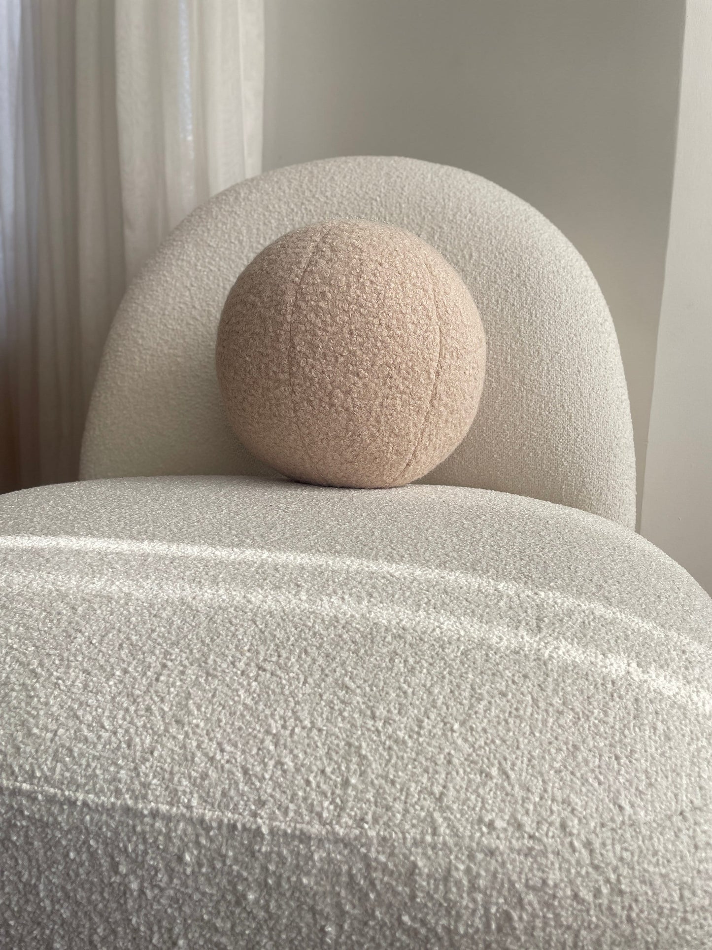 Beige Boucle Ball Decorative Pillow-Teddy Ball Cushion-Home Decor
