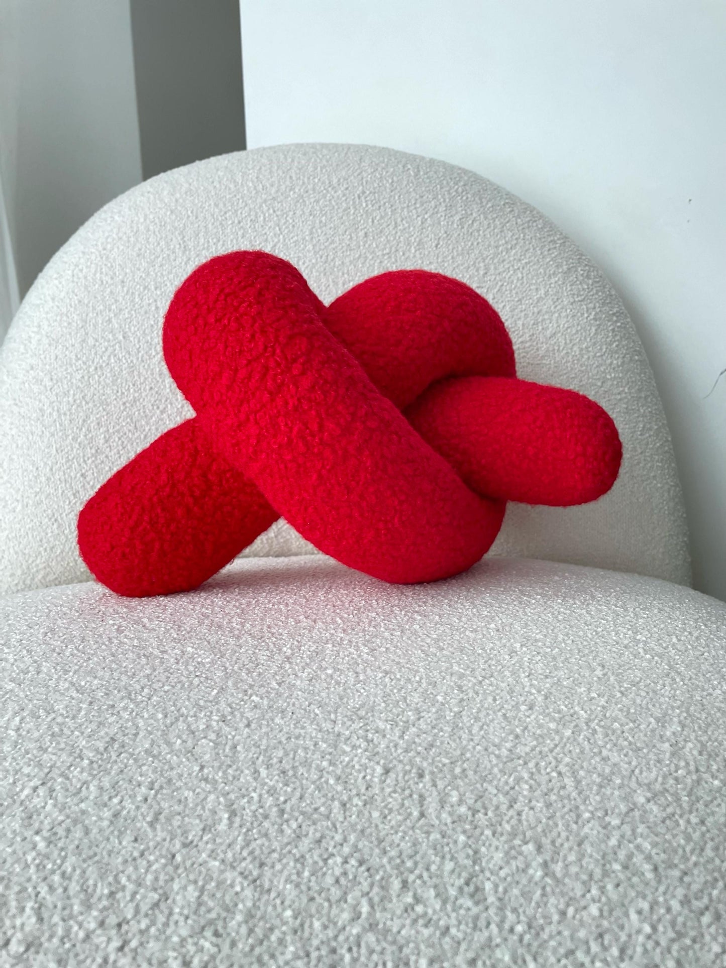 Red Boucle Knot Pillow: Valentine's Day Decor