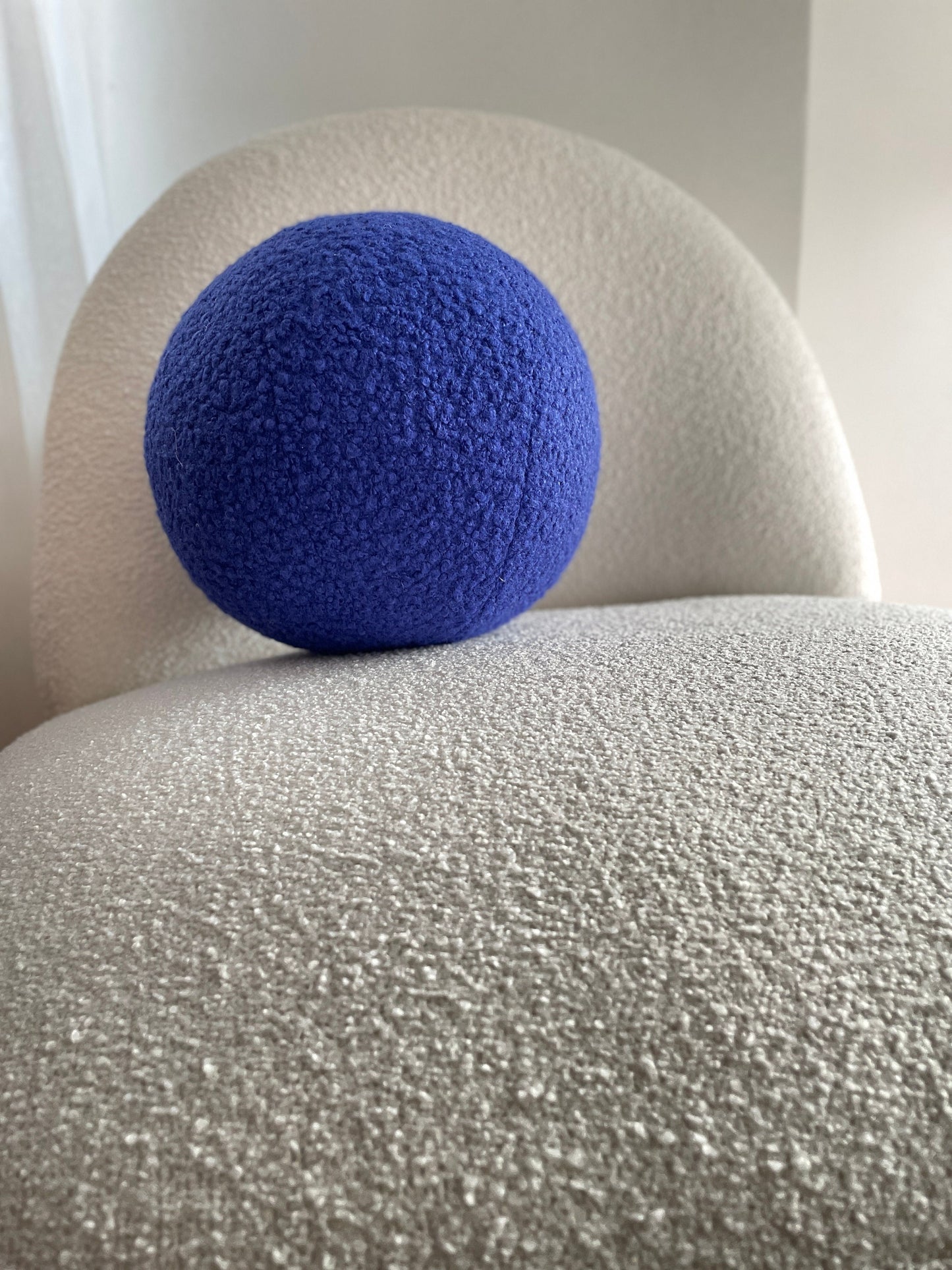 Handmade Blue Boucle Ball Pillow: Modern Home Decor