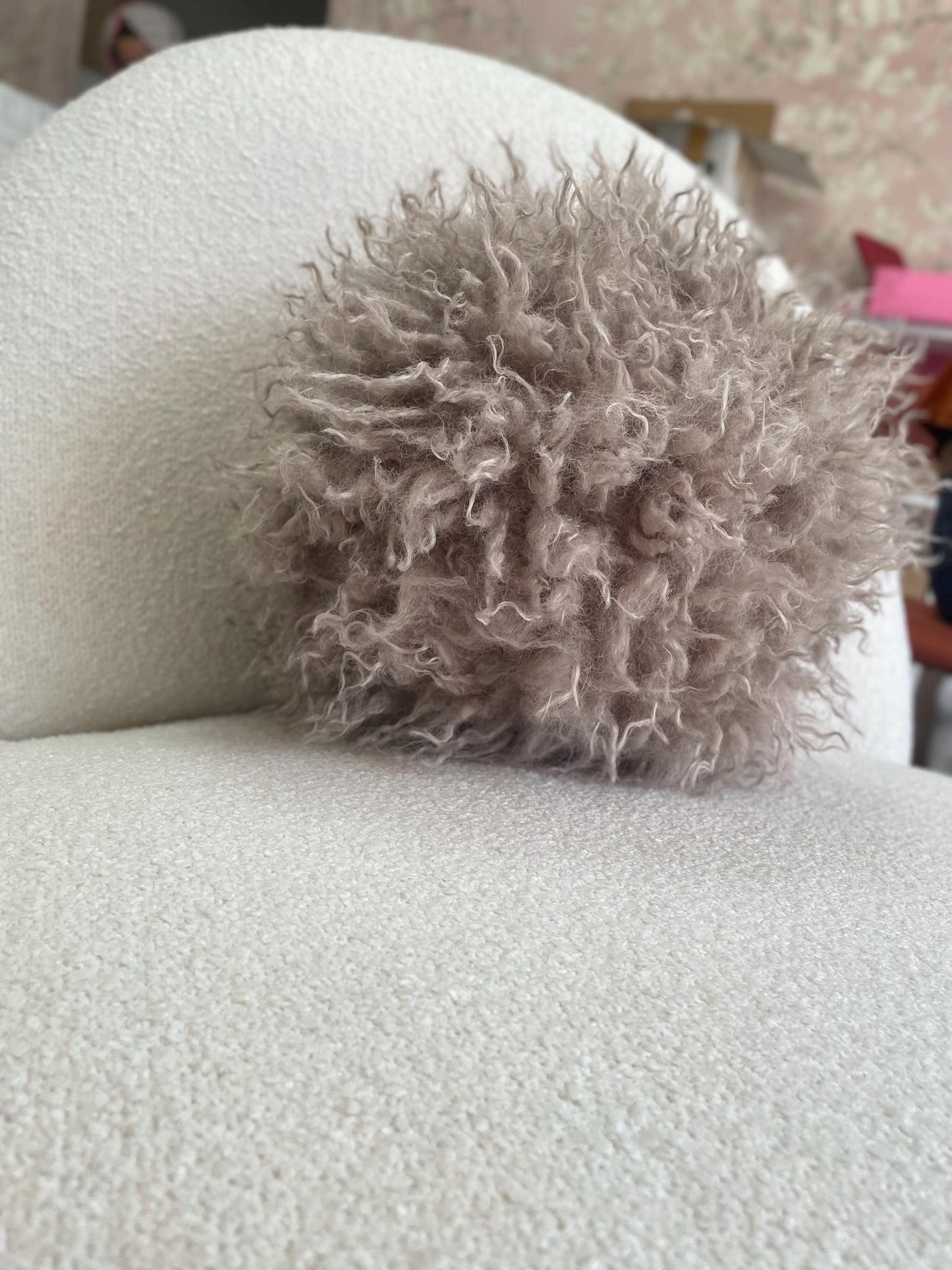 Tibetan Faux Fur Pillow Cover | Brown Textured Cushion | Neutral Accent