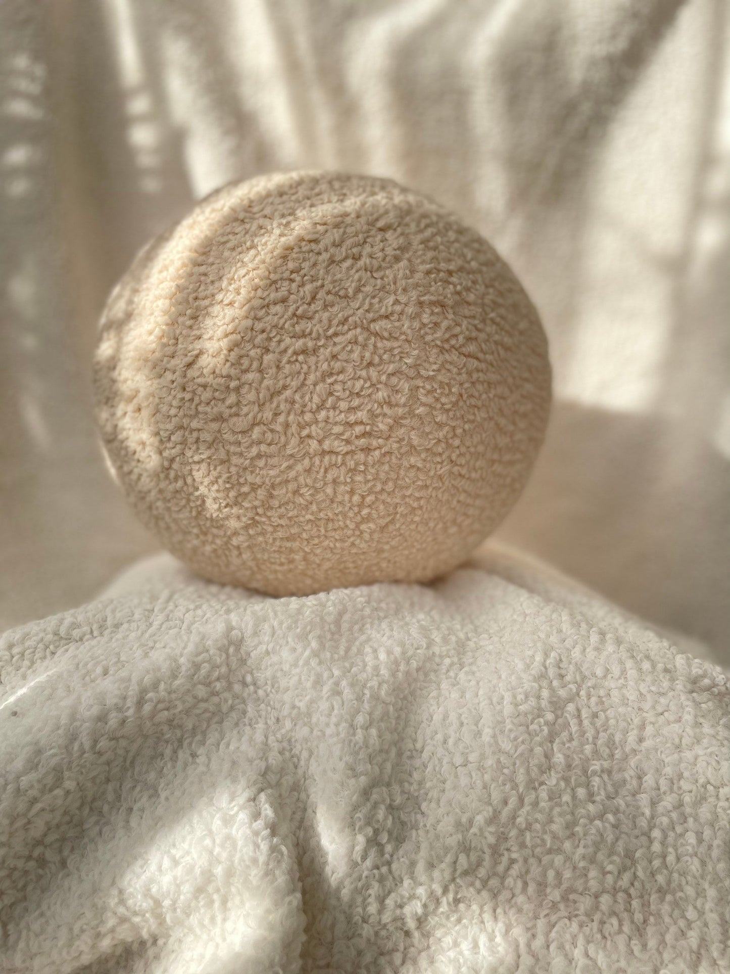 Soft Beige Boucle Ball Pillow: Modern Minimalist Home Decor