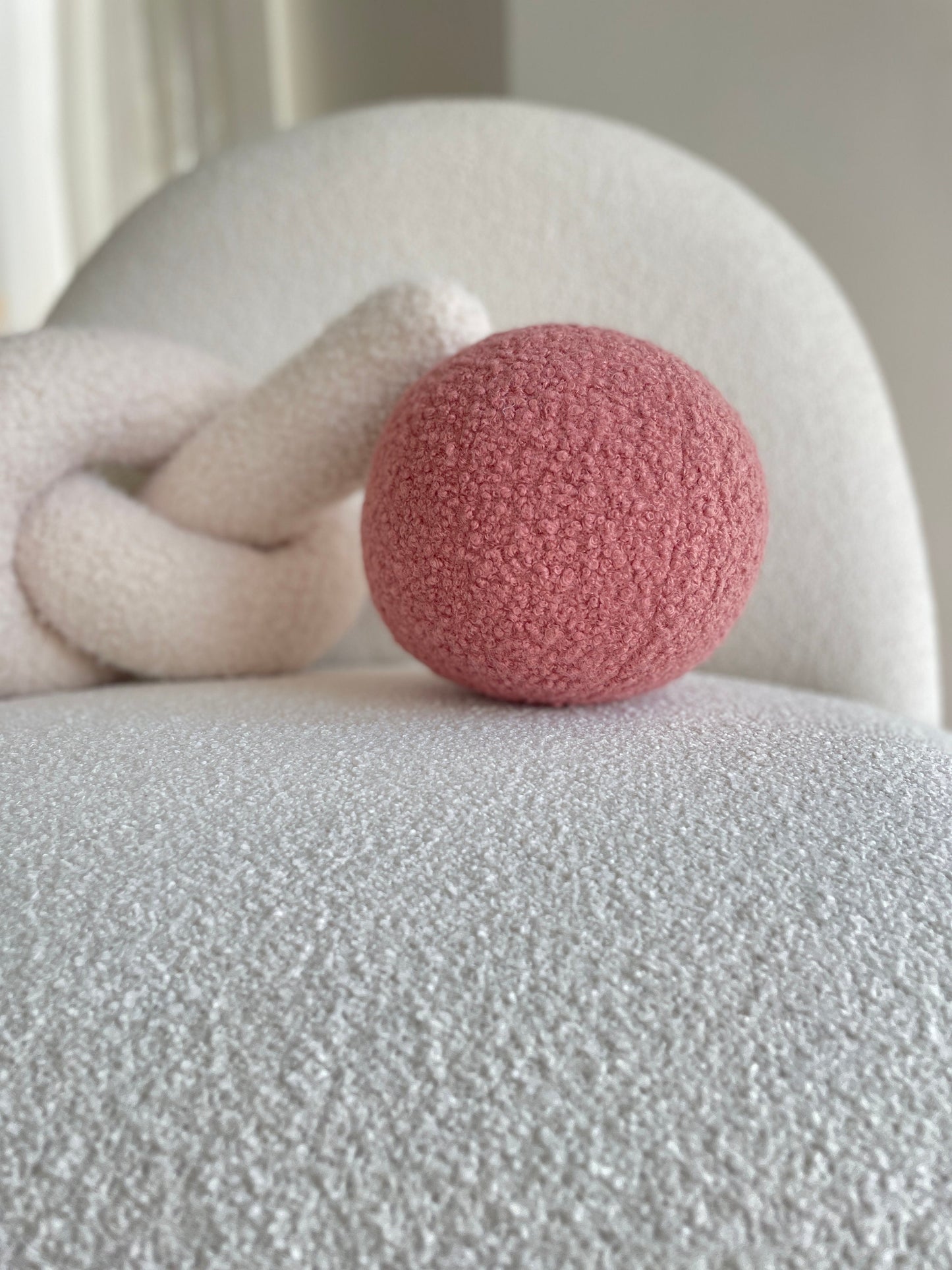 Boucle Ball Pillow: Ashy Pink Teddy Cushion, Modern Home Decor