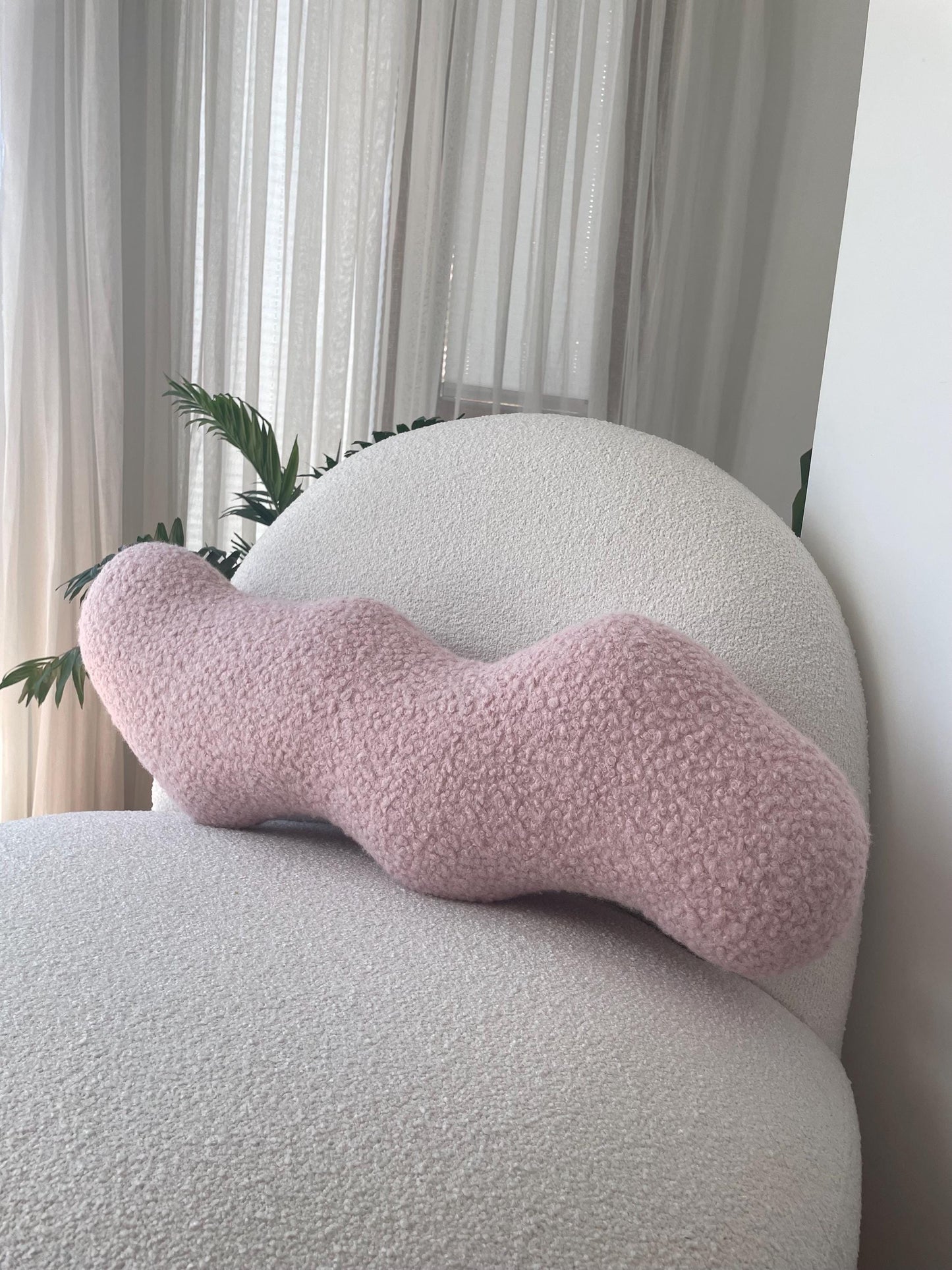 Powder Pink Wavy Boucle Pillow: Modern Accent Cushion