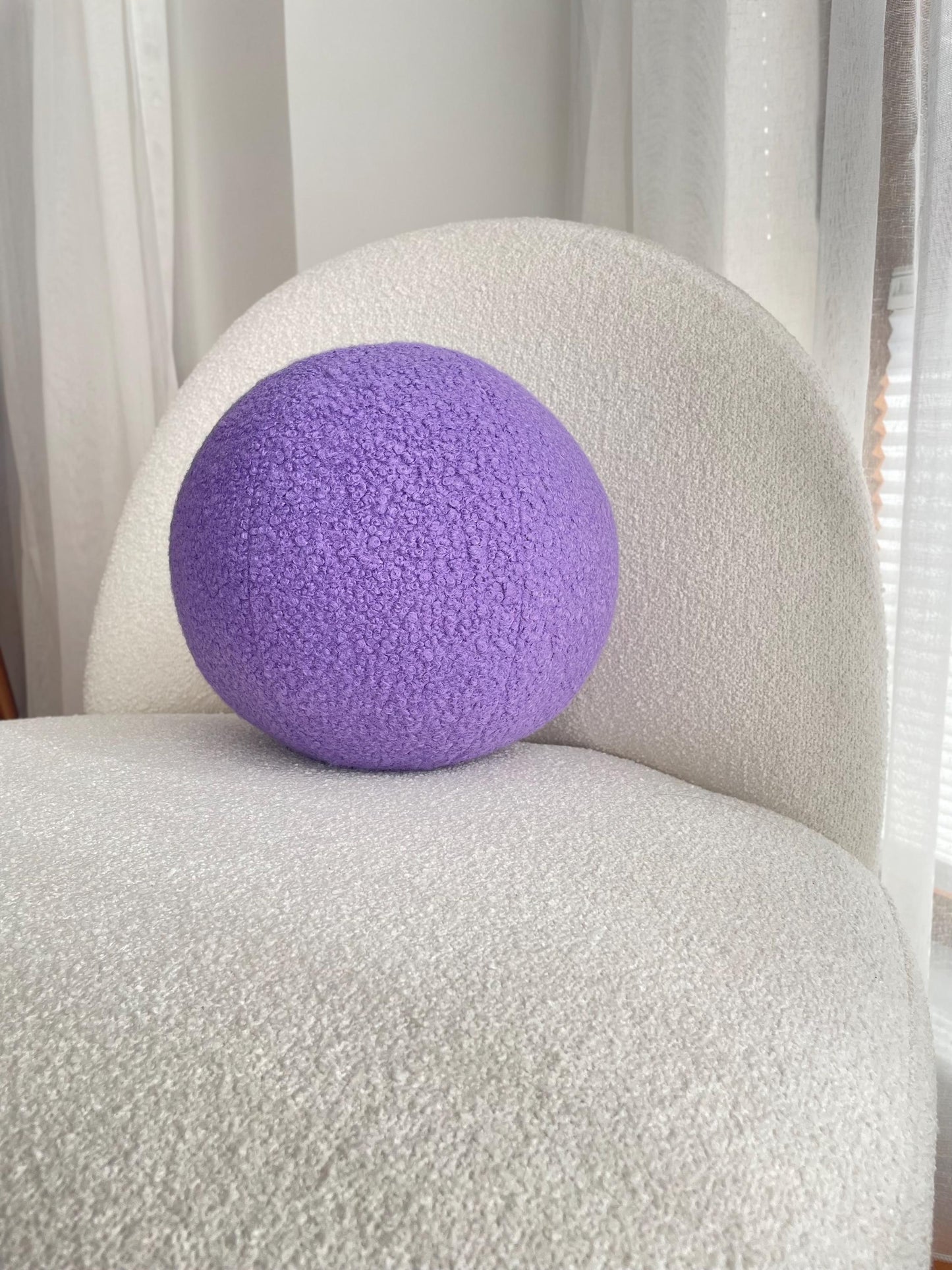 Lavender Bouclé Ball Pillow: Modern Round Home Decor Cushion