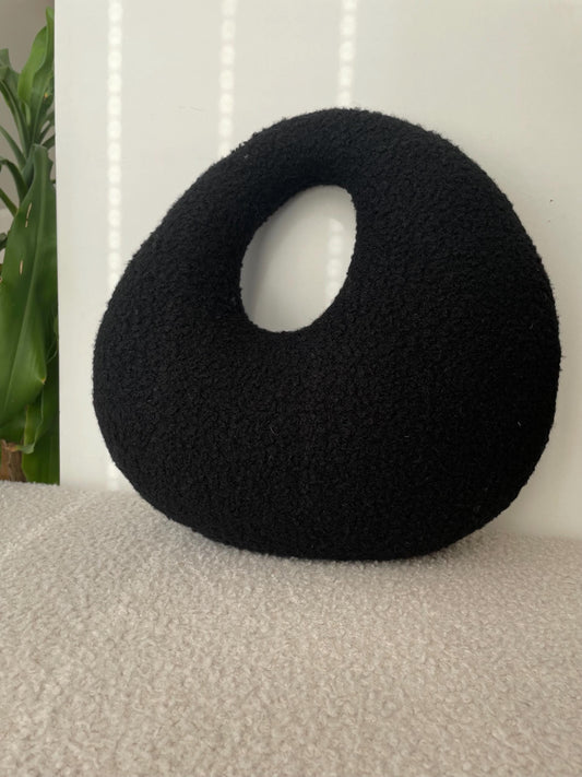 Amorphous Black Boucle Cushion | Asymmetrical Design | Neutral Earthy Tones