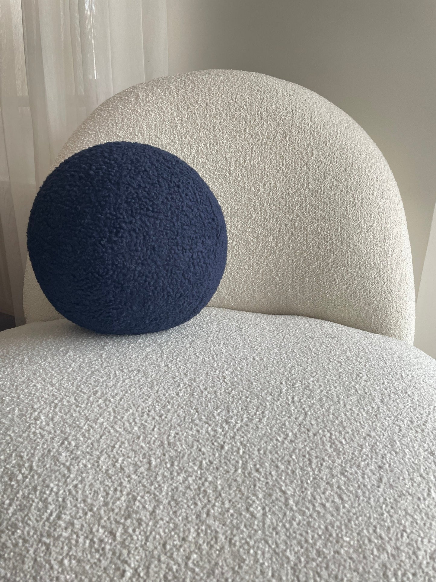 Navy Blue Boucle Ball Pillow, Modern Home Decor