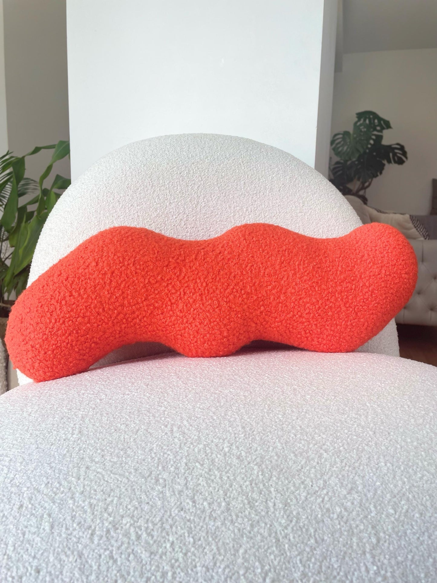 Orange Wavy Boucle Pillow: Modern Accent Cushion