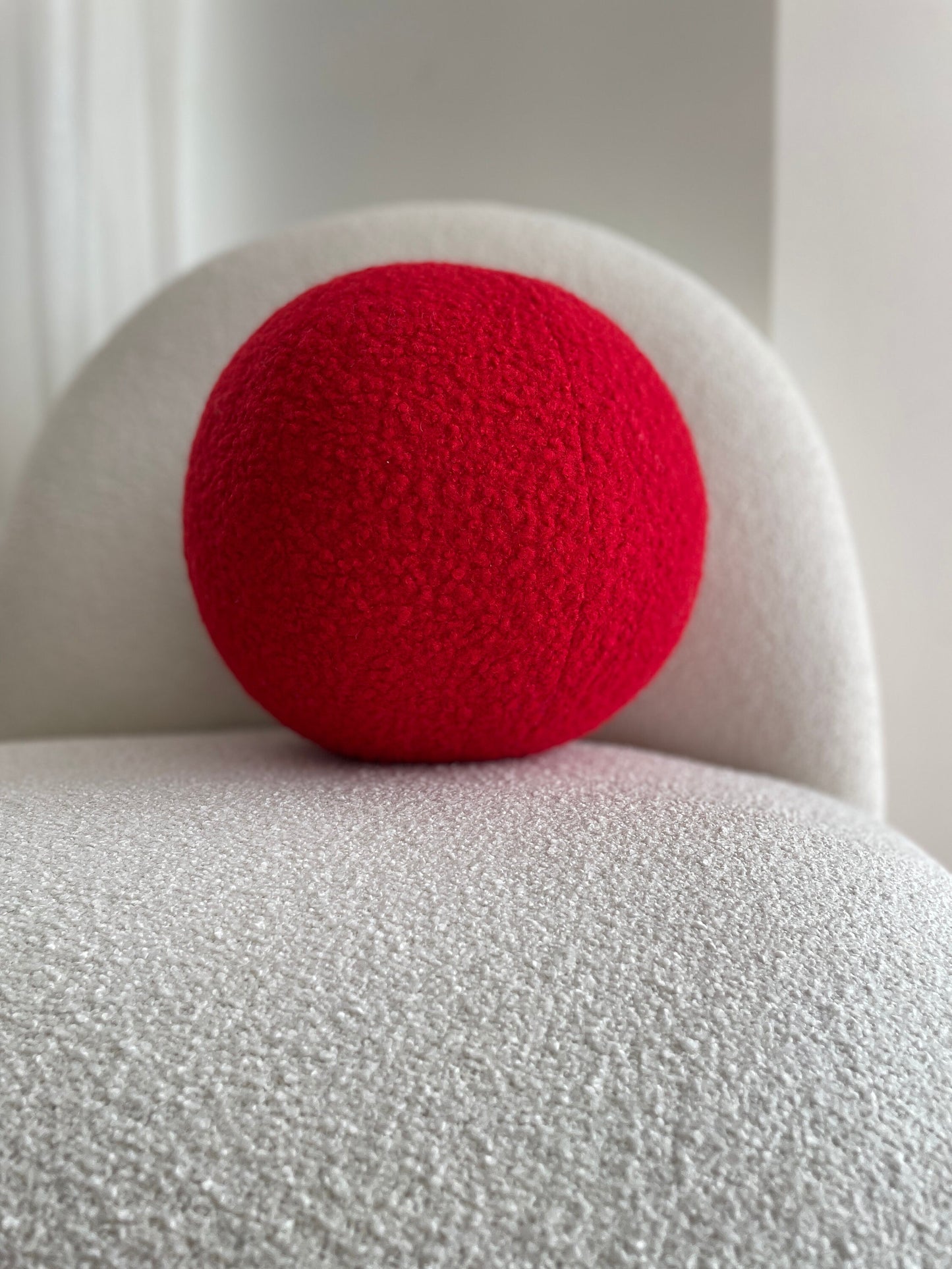 Red Boucle Sphere Cushion: Modern Minimalist Home Decor