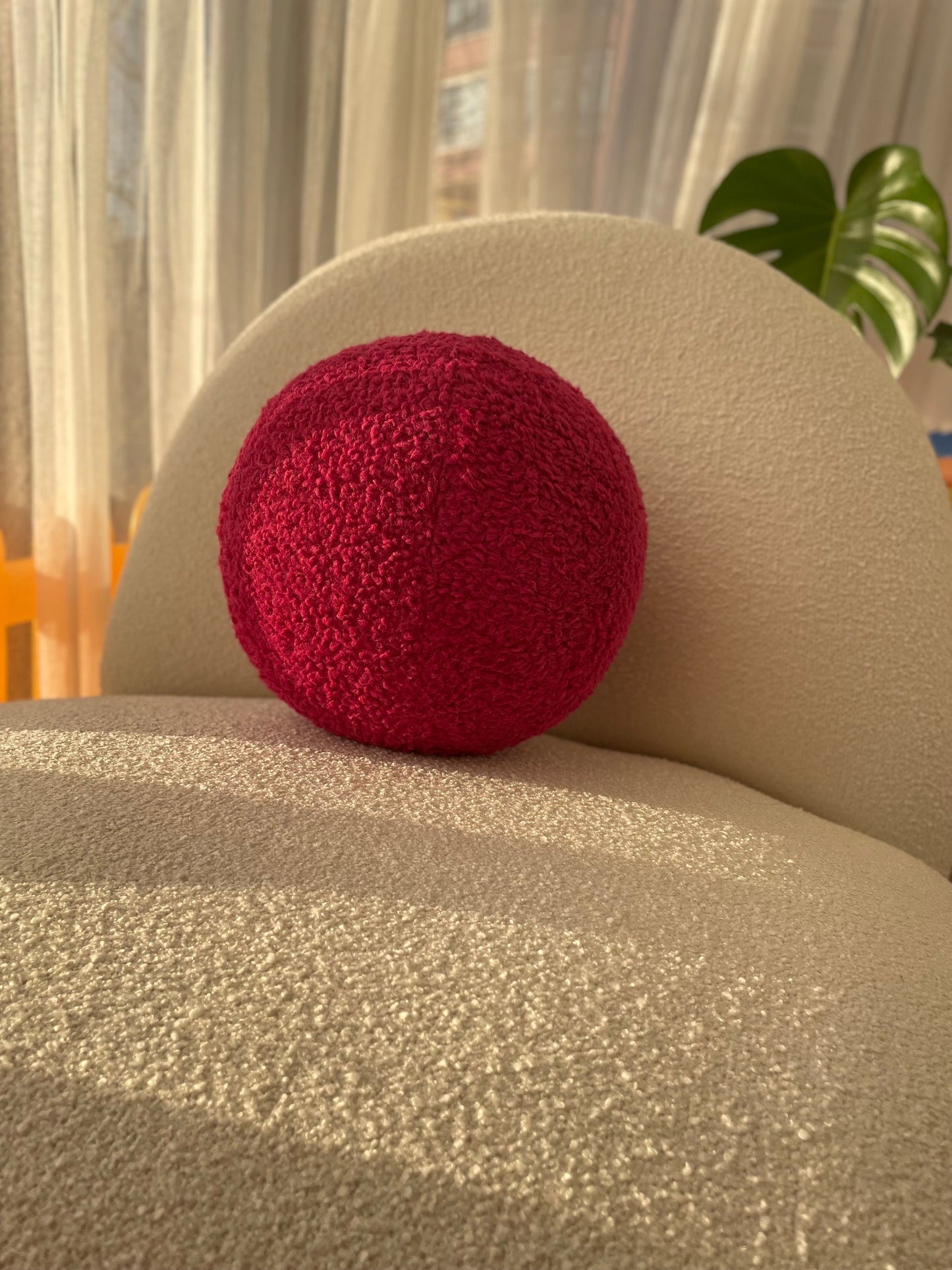 Magenta Boucle Ball Pillow: Modern Minimalist Home Decor