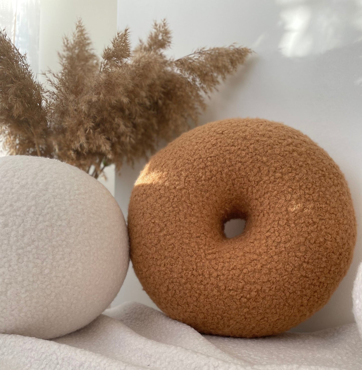 Boucle Donut Pillow, Round Teddy Ball Cushion, Modern Home Decor