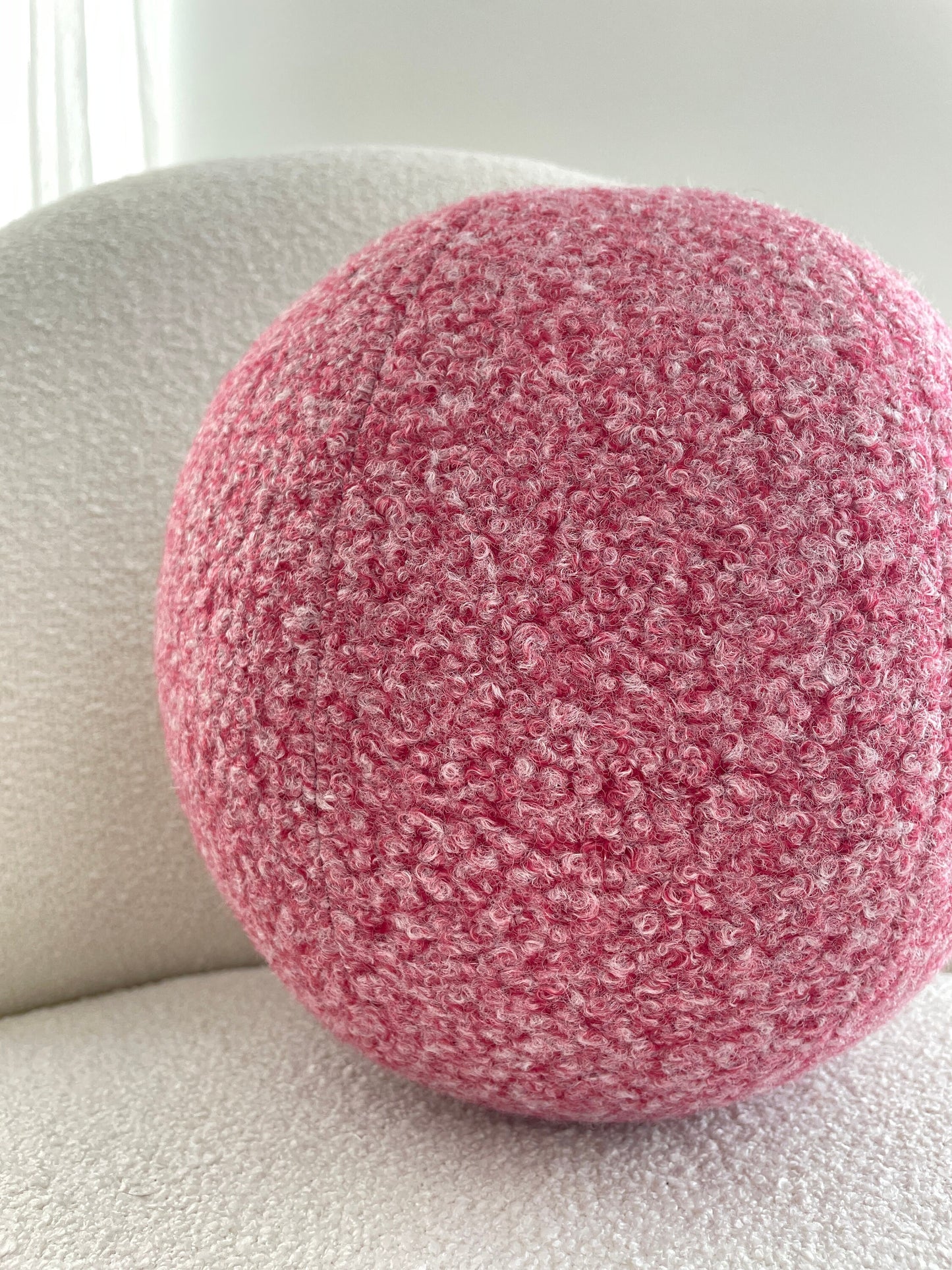 Burgundy-White Melange, Boucle Ball Decorative Pillow, Teddy Ball Cushion,