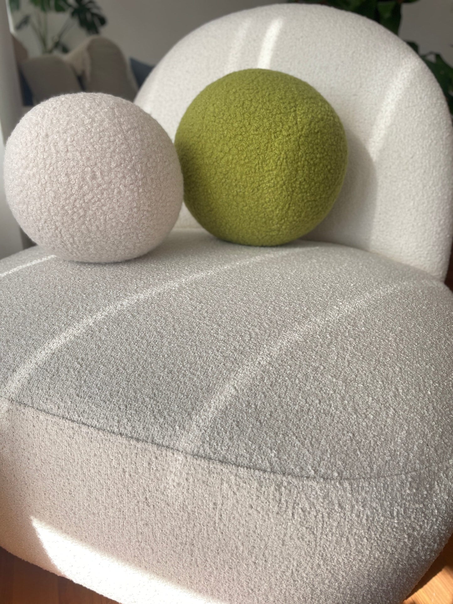 Yellowish Green Boucle Ball Pillow: Modern Scandinavian Home Decor