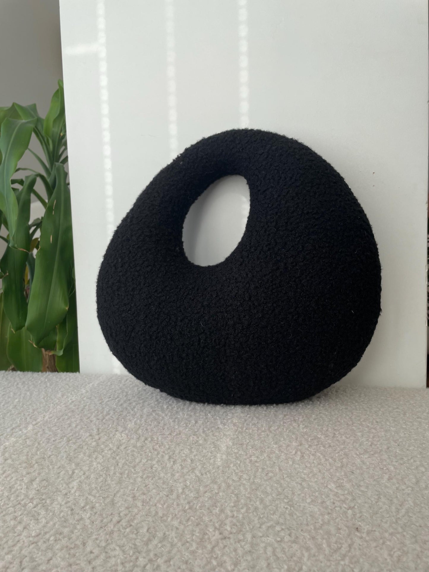 Amorphous Black Boucle Cushion | Asymmetrical Design | Neutral Earthy Tones