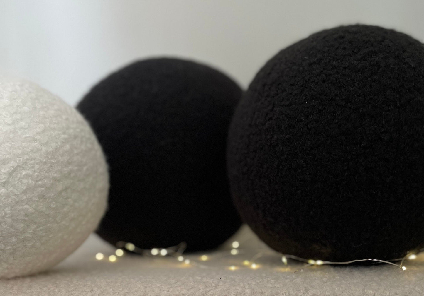 Black Boucle Ball Pillow: Handmade Teddy Cushion, Home Decor