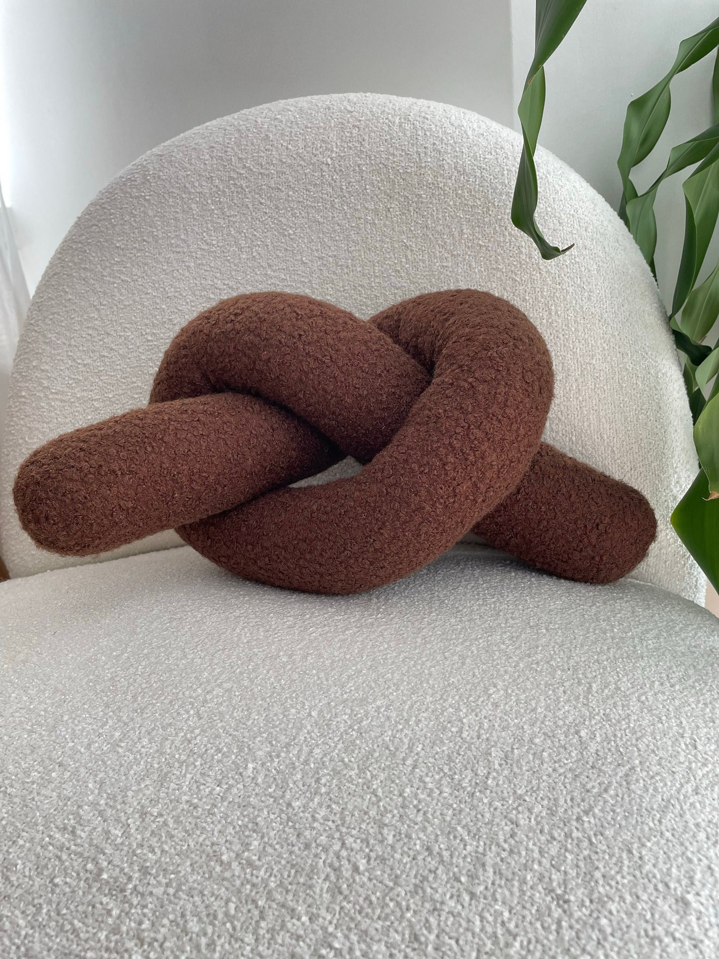 Chocolate Brown Boucle Knot Pillow: Chunky Cozy Cushion