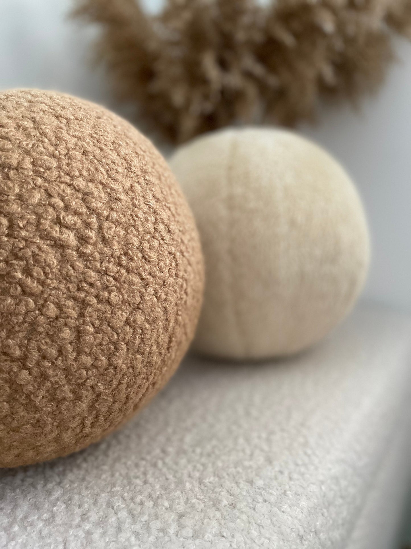 Handmade Boucle Round Ball Pillow: Peanut Teddy Cushion