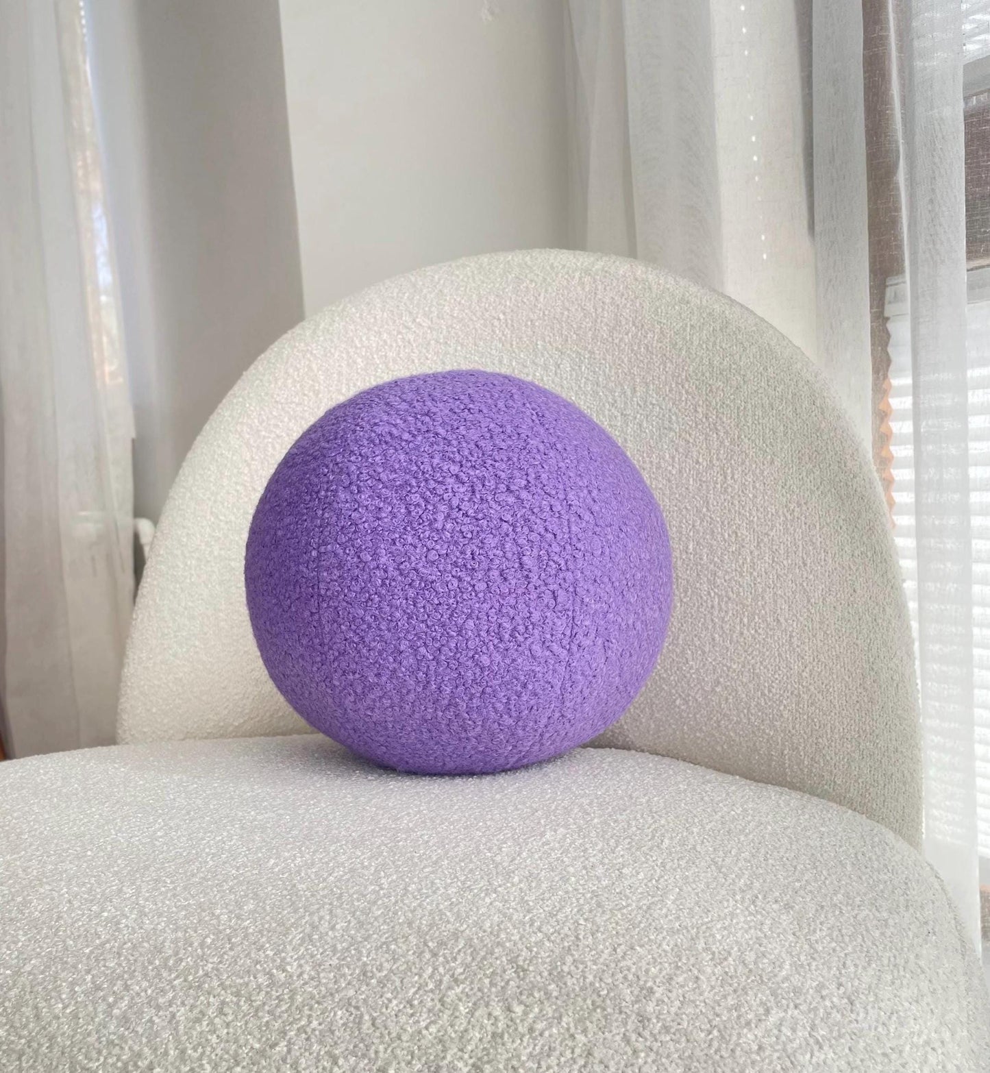 Lavender Bouclé Ball Pillow: Modern Round Home Decor Cushion
