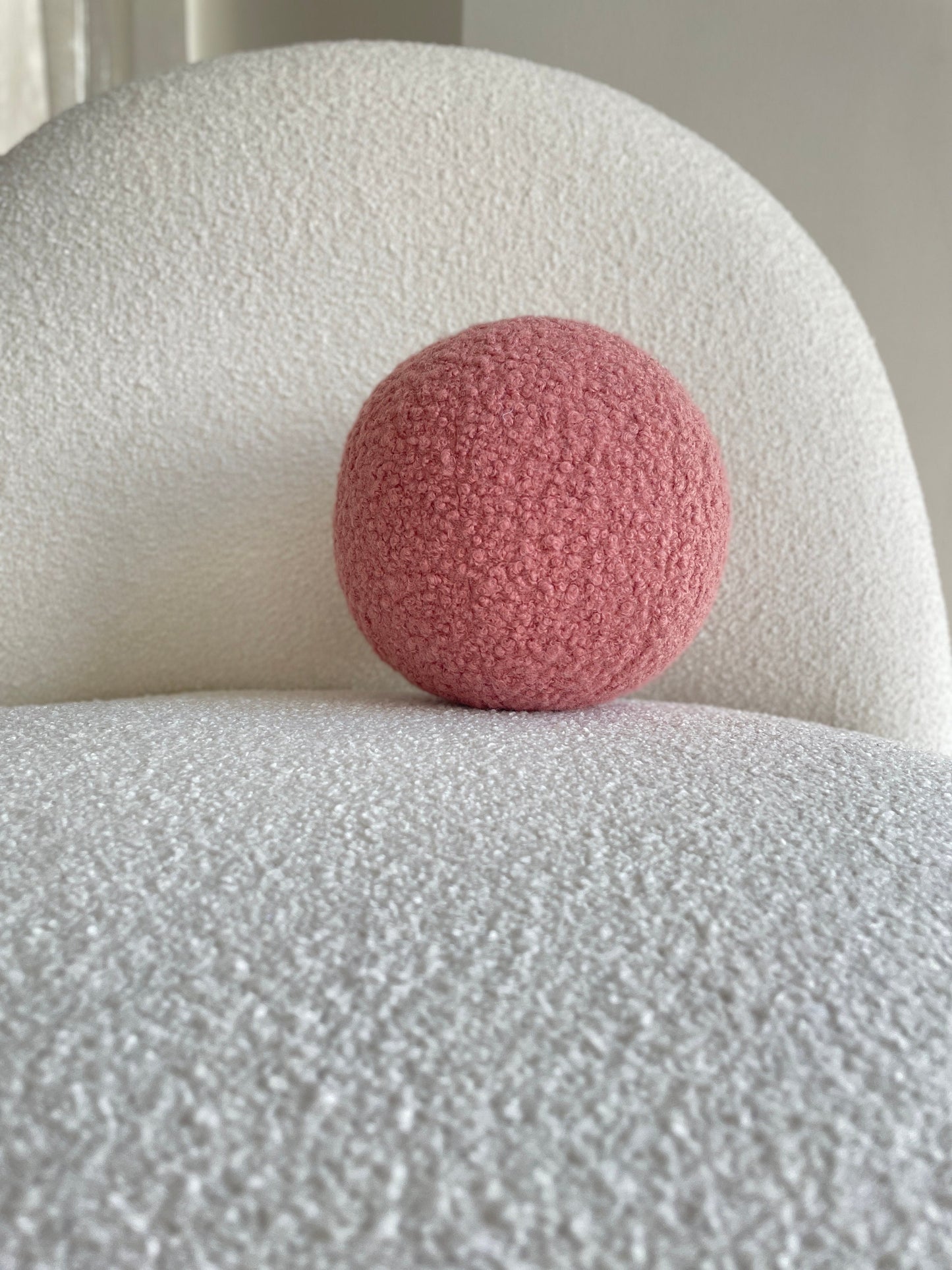 Boucle Ball Pillow: Ashy Pink Teddy Cushion, Modern Home Decor