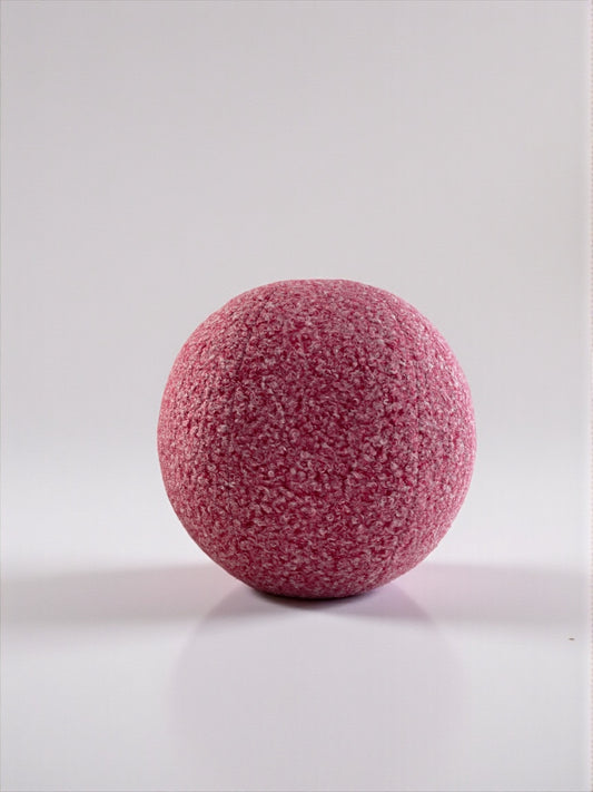 Burgundy-White Melange, Boucle Ball Decorative Pillow, Teddy Ball Cushion,