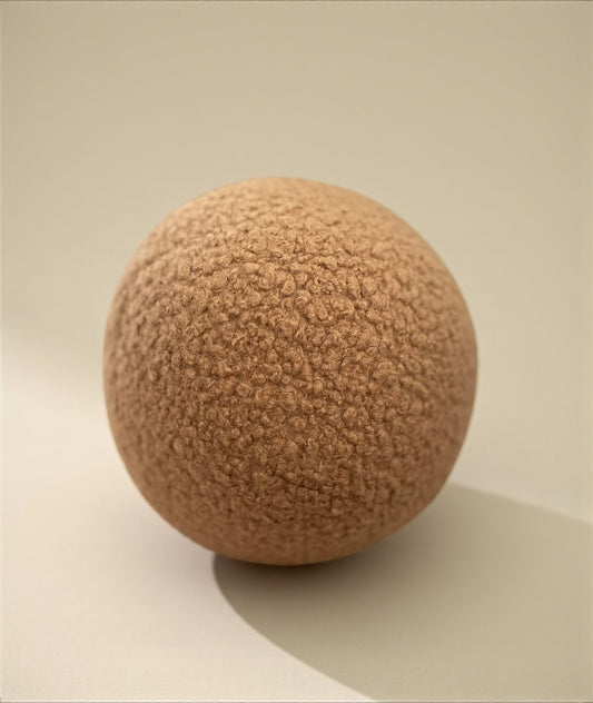Handmade Boucle Round Ball Pillow: Peanut Teddy Cushion